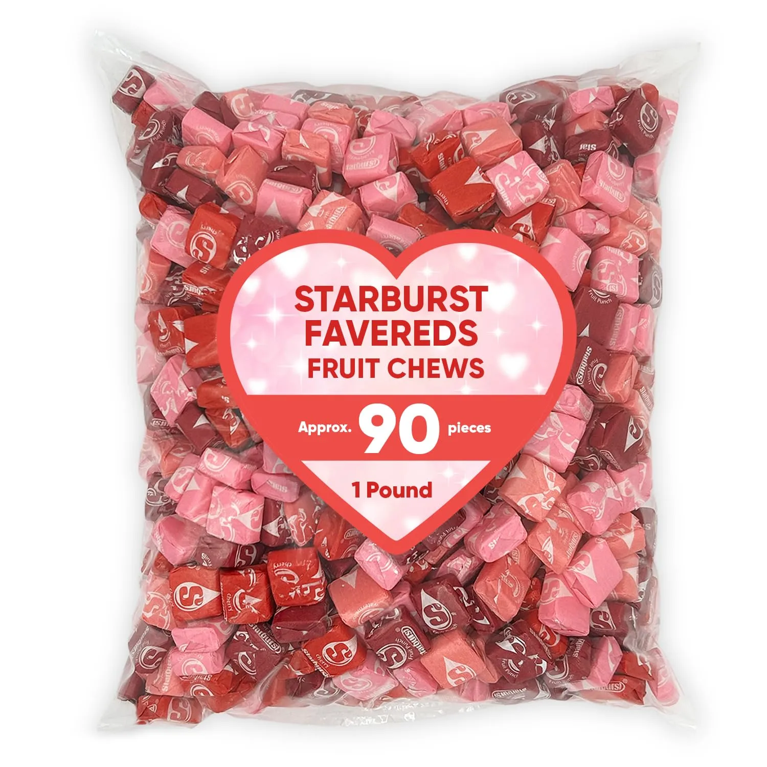 Strburst Favereds Fruit Chews 1 Pounds of Approx 90 Individually Wrapped Chewy Candy Pieces - Bulk Candy Fruit Snacks Strawberry, Cherry, Fruit Punch & Watermelon Flavors, Sweet Candy Snacks For Kids & Adults, Perfect for Candy Buffet and Holiday Treats