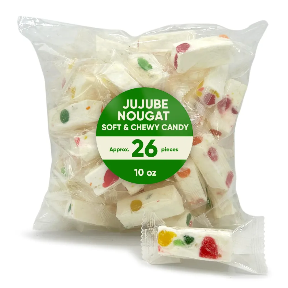 Jujube Nougat 10oz Approx 26 Pieces - Sweet Candy Individually Wrapped Candy Fruit Chews Chewy Candy - Jujube Candy With Jelly Fruits Beans Candy Dish Essential -Nougat Candy Fruities Chews Perfect for Sharing - Candy For Adults Adults & Kids