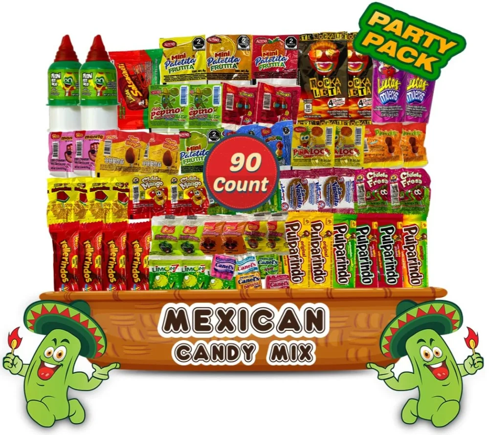 Mexican Candy Assortment Snacks Pack - Variety of Spicy, Sweet, and Sour Candies, Includes Lucas Candy, Pelon Pelo Rico, Pulparindo, Rellerindo, Vero by LookOn - 90 Count