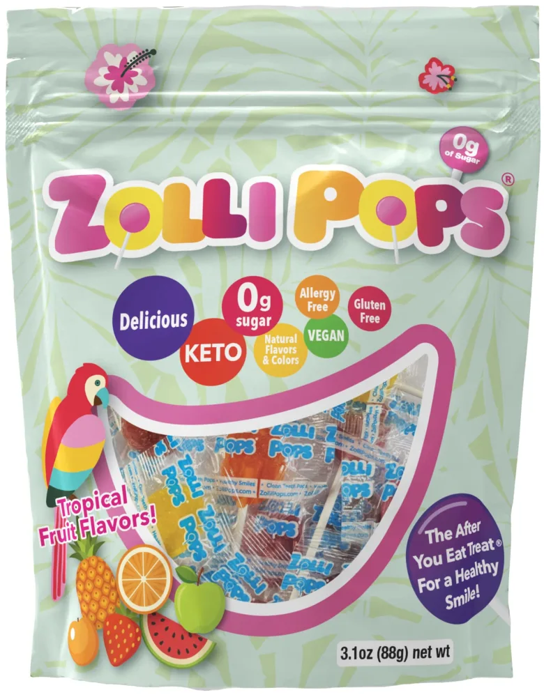 Zollipops The Clean Teeth Pops - Anti Cavity Lollipops, Delicious Flavors, Tropical, 3.1 Ounce