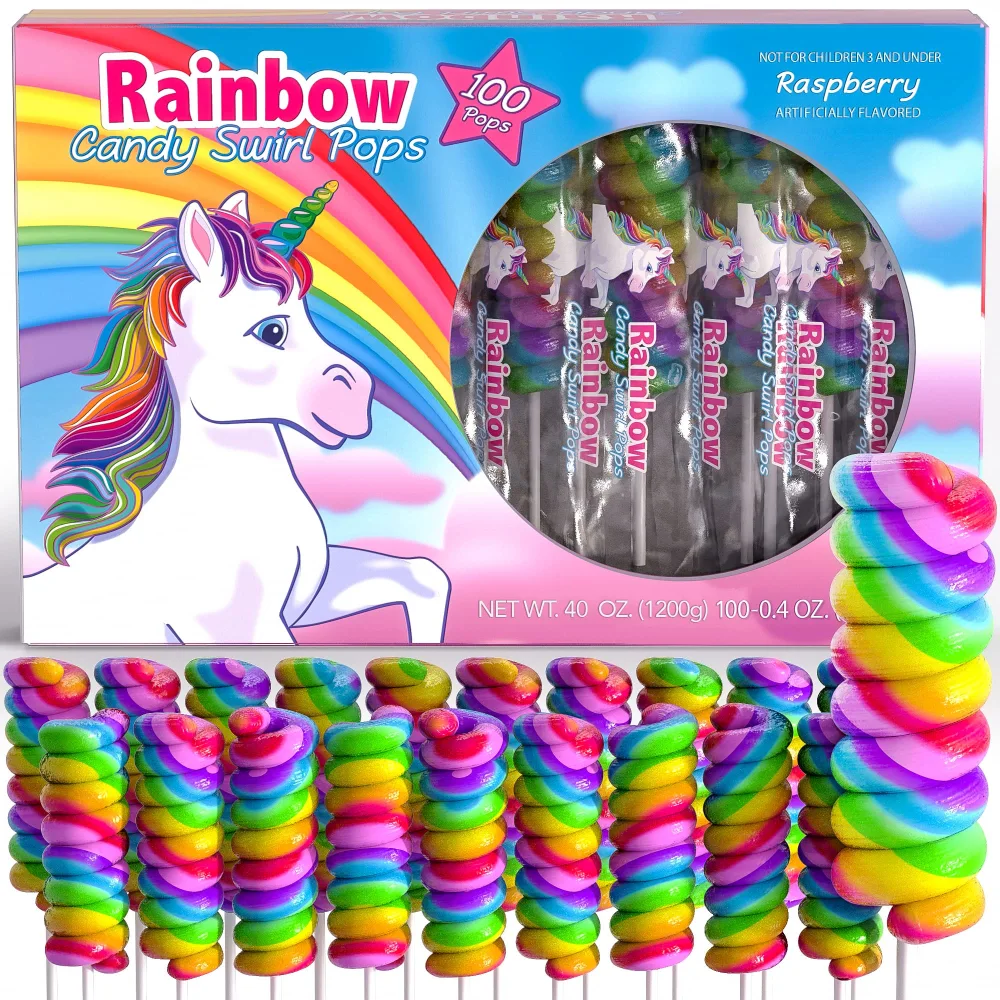 Unicorn Candy Lollipops Individually Wrapped Bulk 100pk| Swirl Lollipop Rainbow Candy , Unicorn Party Favors for Unicorn Birthday | Unicorn Lollipop Candy for Unicorn Pinata | Rainbow Unicorn Party