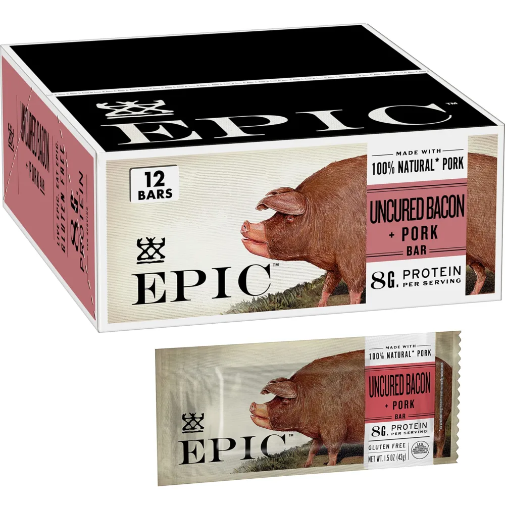 EPIC Uncured Bacon Protein Bars, Paleo Friendly, 12 ct, 1.5 oz Bars