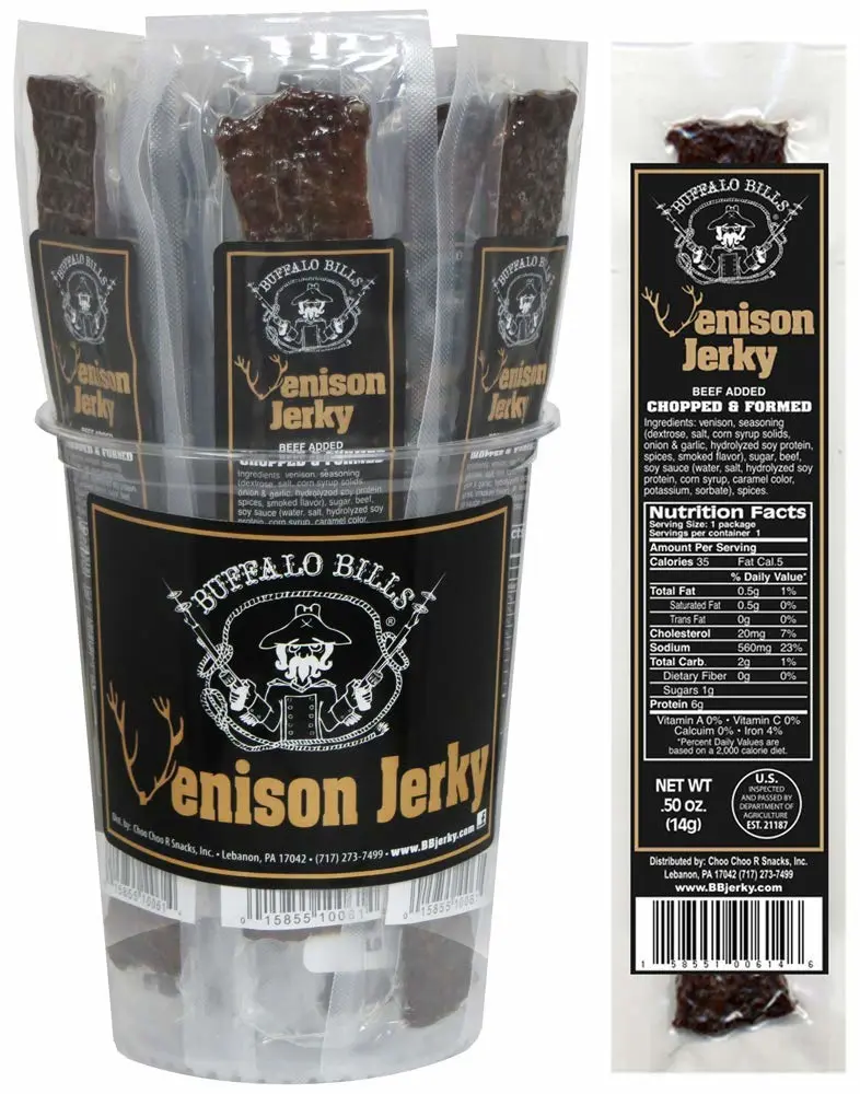 Buffalo Bills Individually Wrapped Venison Jerky 7" Strips (25 venison jerky strips per tub)