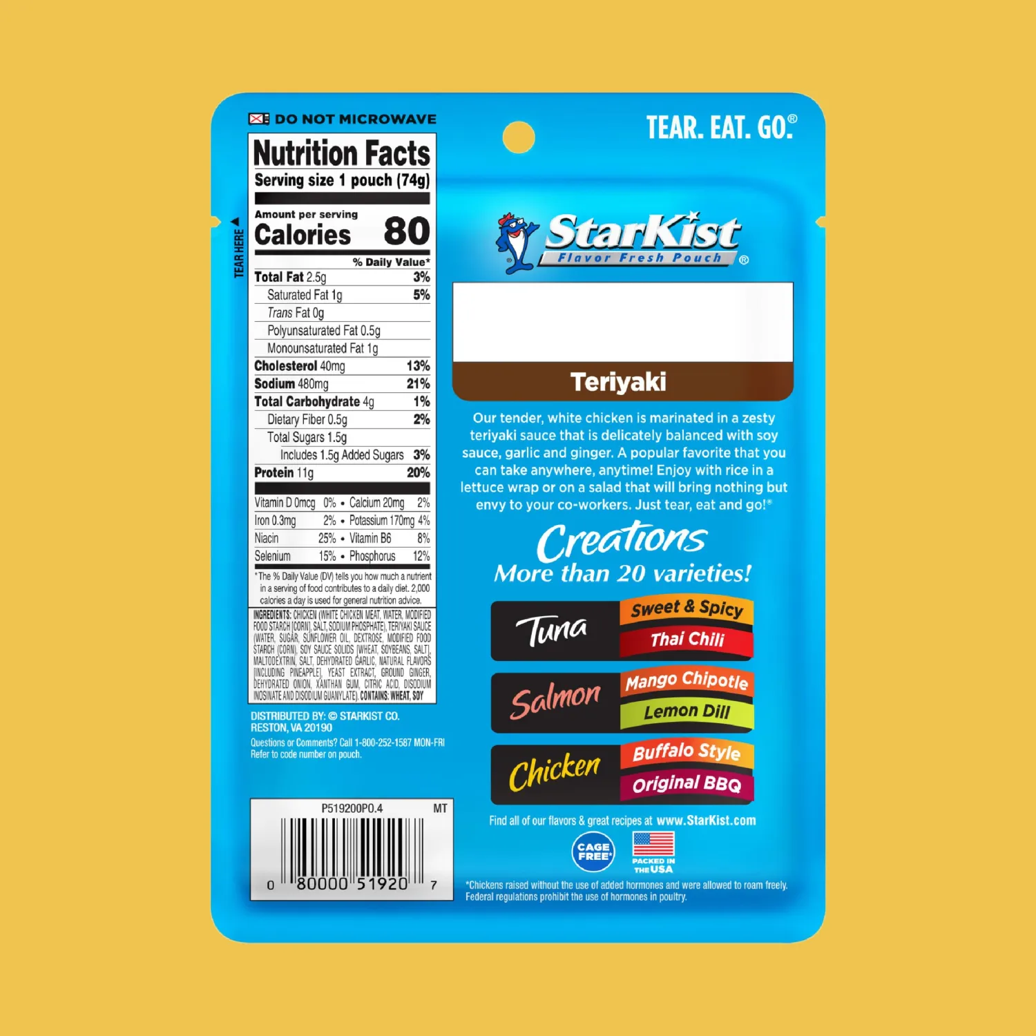 StarKist Chicken Creations Teriyaki, Single Serve Pouch, 2.6 oz
