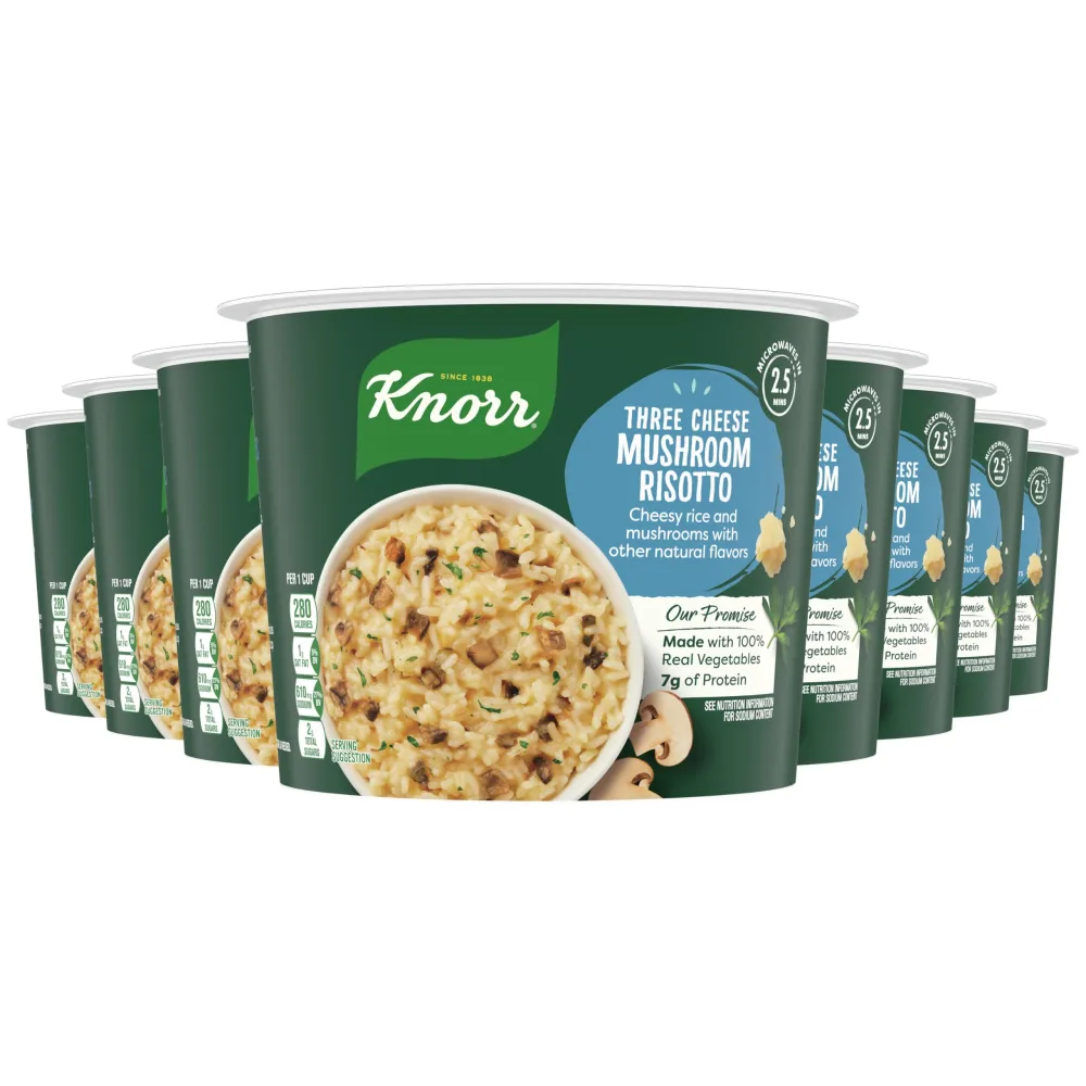 Knorr Rice Cup 3 Cheese Mushroom Risotto 8 ct Delicious Rice Dish No Artificial Flavors or Preservatives 2.6 oz