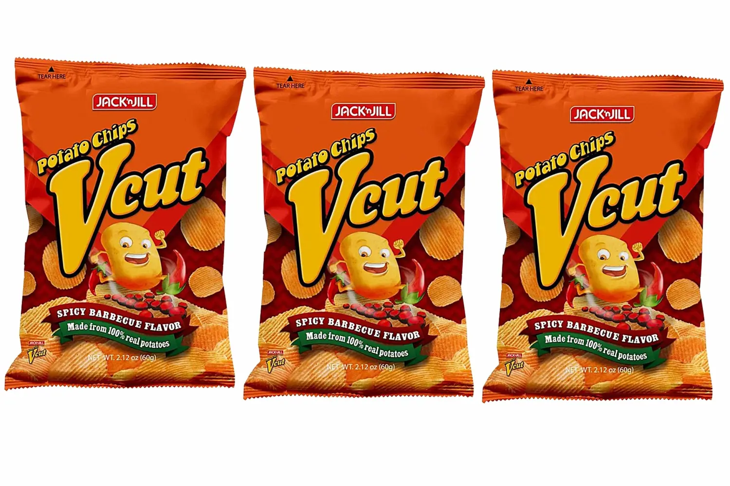 V Cut Potato Chips Spicy Barbecue Flavor Pack of Three 2.12oz Per Pack