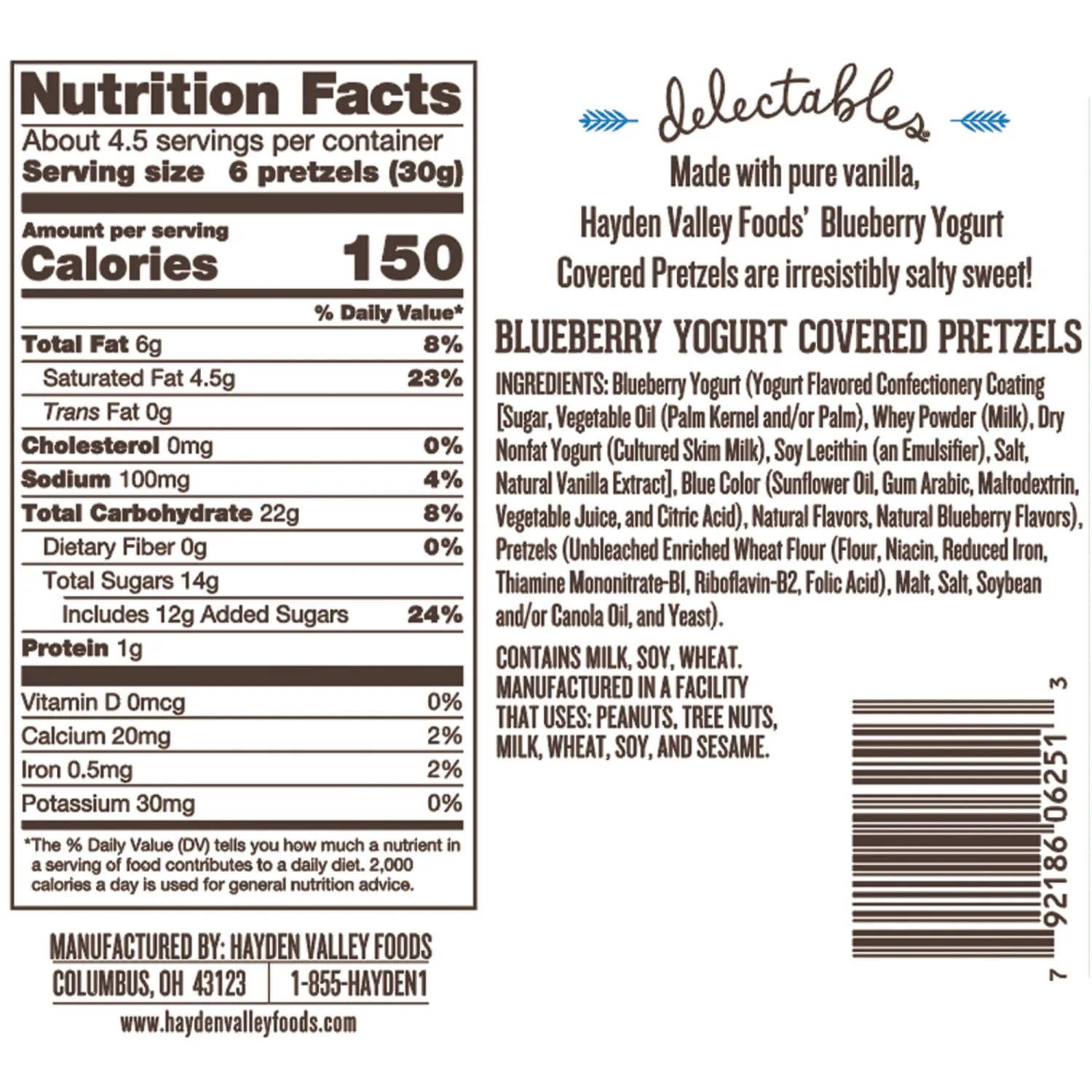 Hayden Valley Foods Blueberry Yogurt Flavored Covered Pretzels | 5 oz Resealable Bag | Gourmet Flavored Blue Pretzels