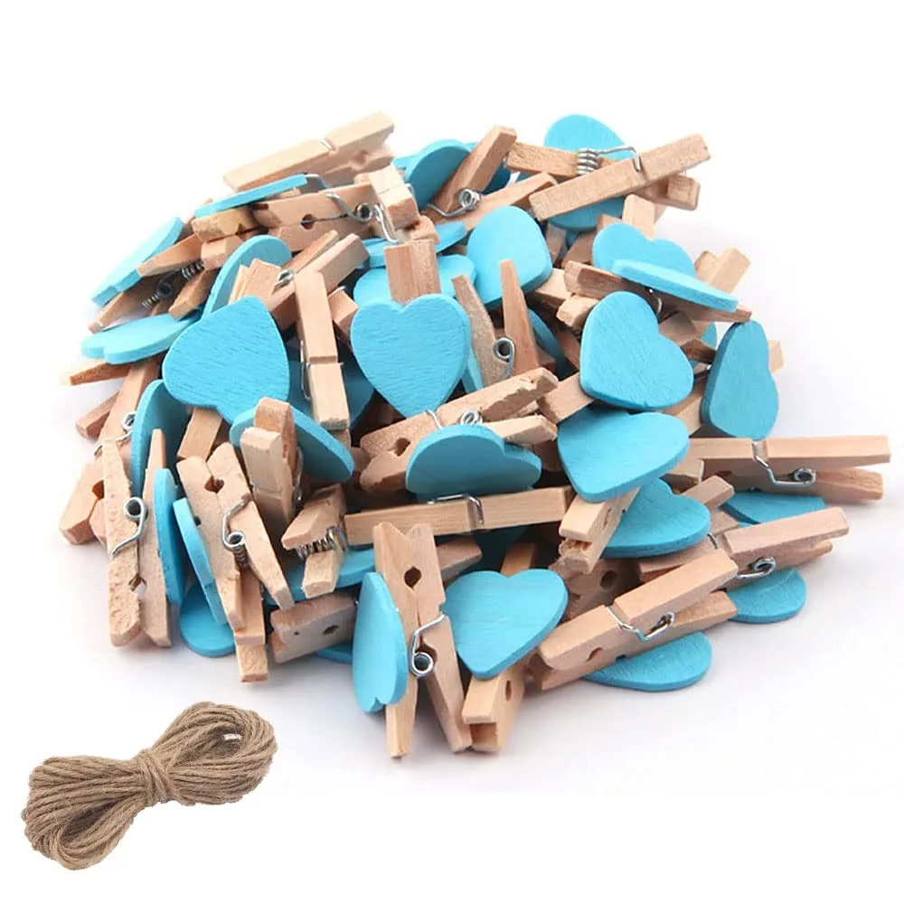 100Pcs Heart Wooden Clips,Sturdy Mini Colored Craft Clothespins Hanging Clips Photo Clip Photo Wall Clip Small Craft Pins for DIY Crafts Home Party Birthday Weding Valentine Decor Supplies