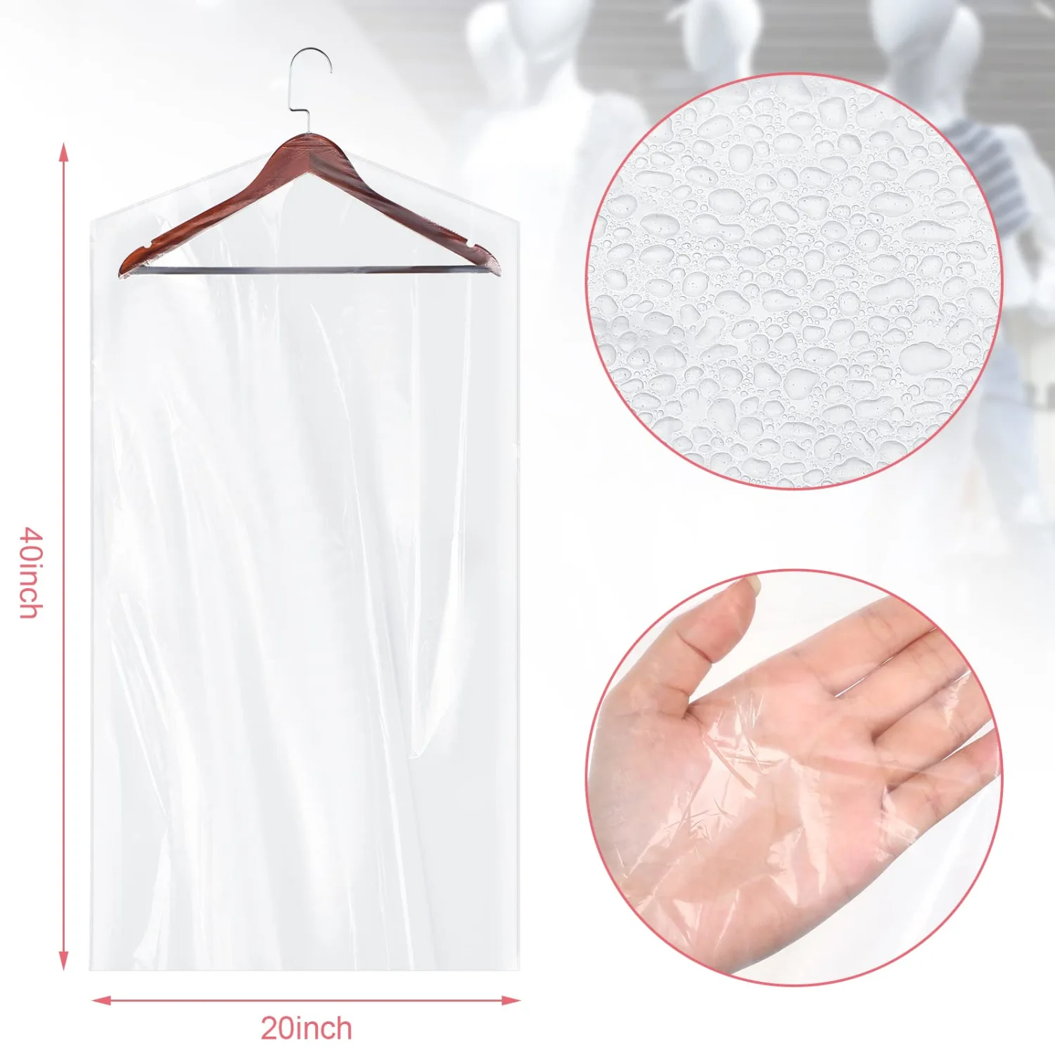Shappy 150 Pack Dry Cleaning Bags Transparent Plastic Garment Covers Bags Clear Dry Cleaner Bags Dust Clothing Covers for Suits, Dresses, Gowns, Coats, Uniforms, Laundrette, 40 x 20 Inch