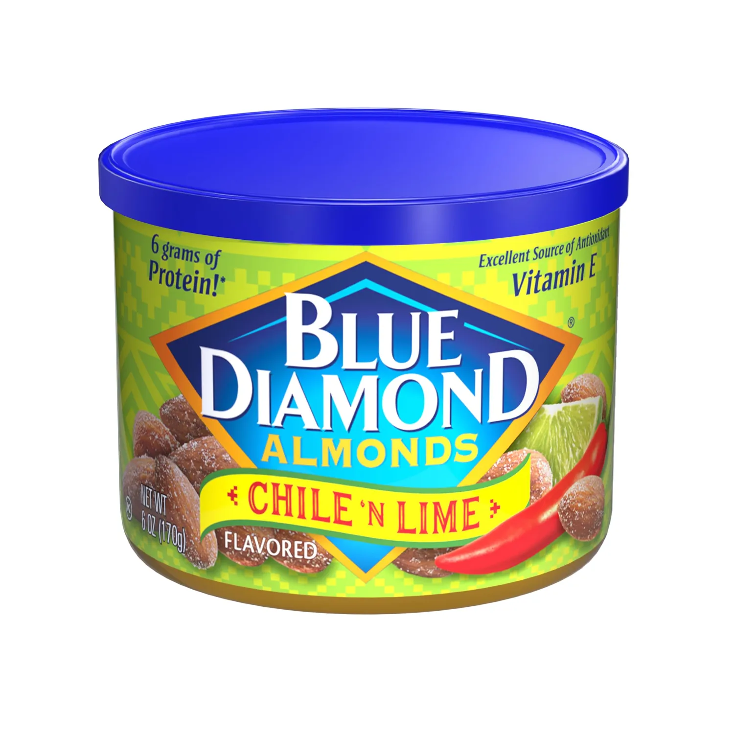 Blue Diamond Almonds, Snack Nut Flavored Chile n' Lime perfect for On-the Go, and Snacking, 6 Ounce Can