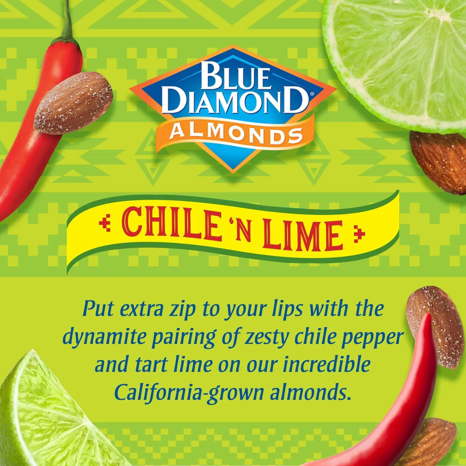 Blue Diamond Almonds, Snack Nut Flavored Chile n' Lime perfect for On-the Go, and Snacking, 6 Ounce Can