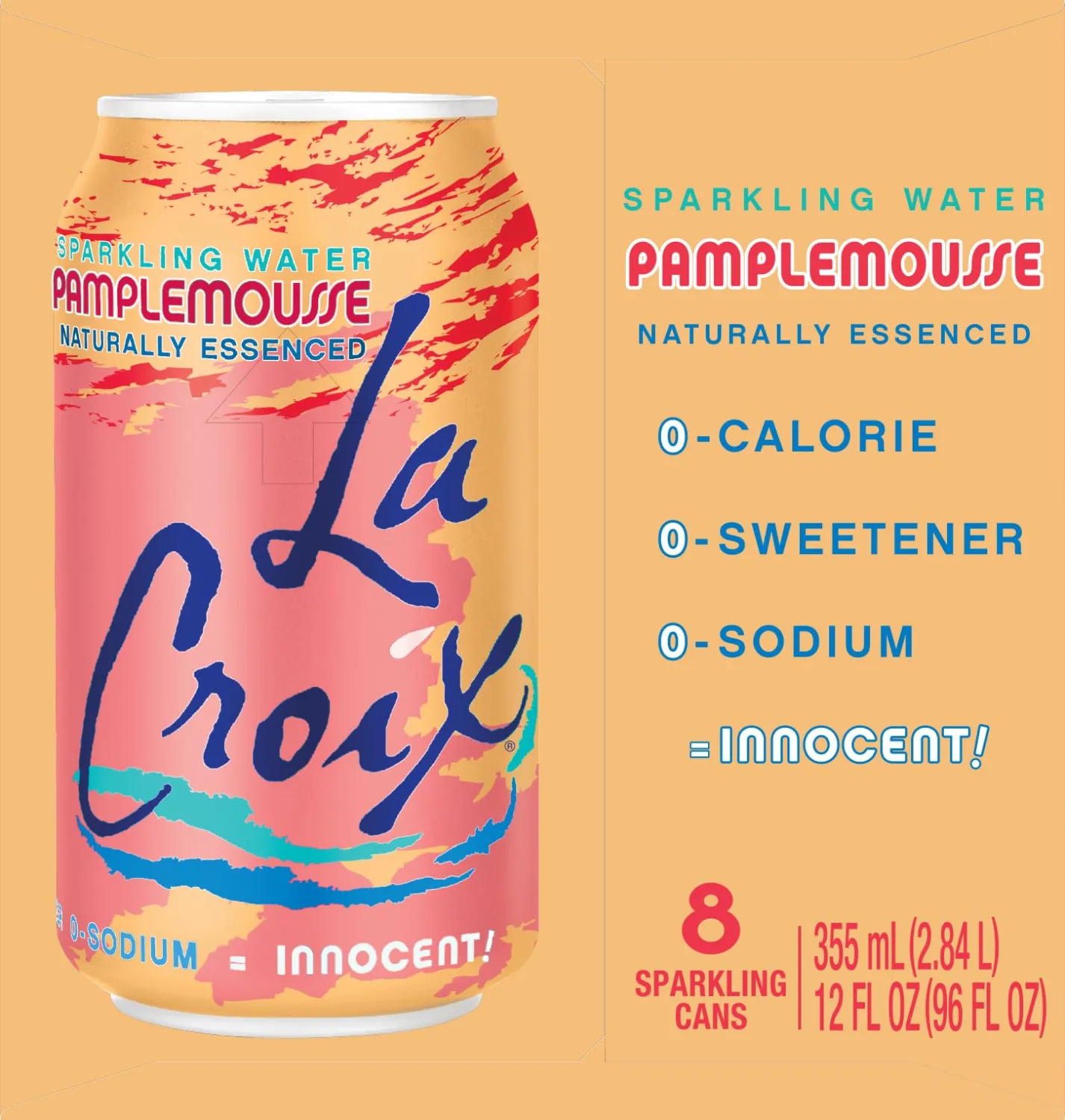 LaCroix Sparkling Water, Pamplemousse (Grapefruit), 12 Fl Oz (pack of 8)