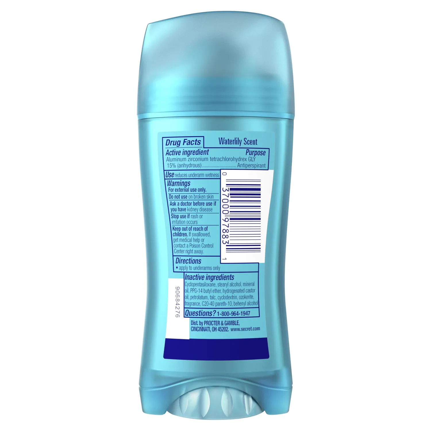 Secret Invisible Solid Antiperspirant and Deodorant, Waterlily Scent, 2.6 oz (Pack of 3)