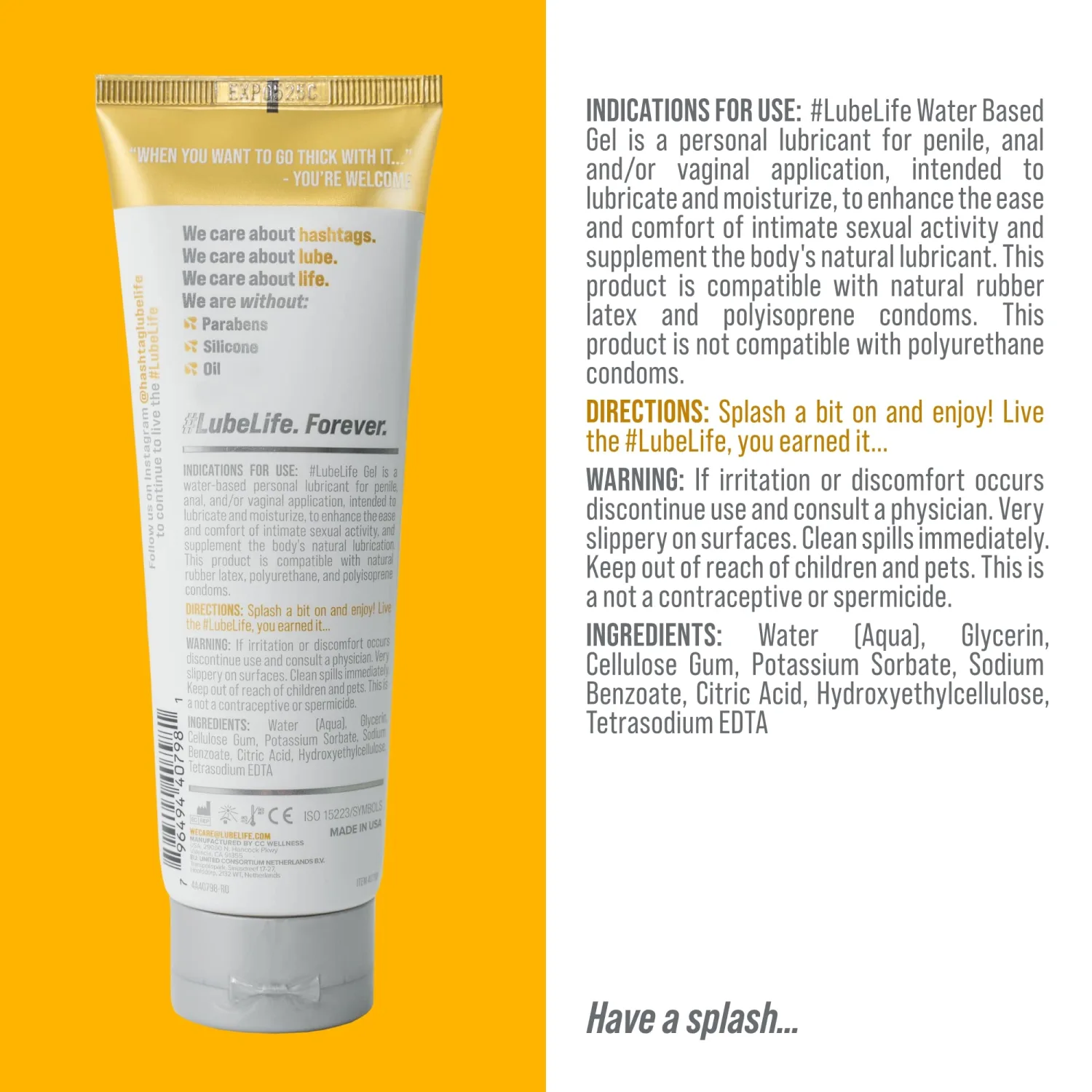 Lube Life Thick Water-Based Gel Lubricant, Jelly Lube for Men, Women and Couples, 4 Fl Oz