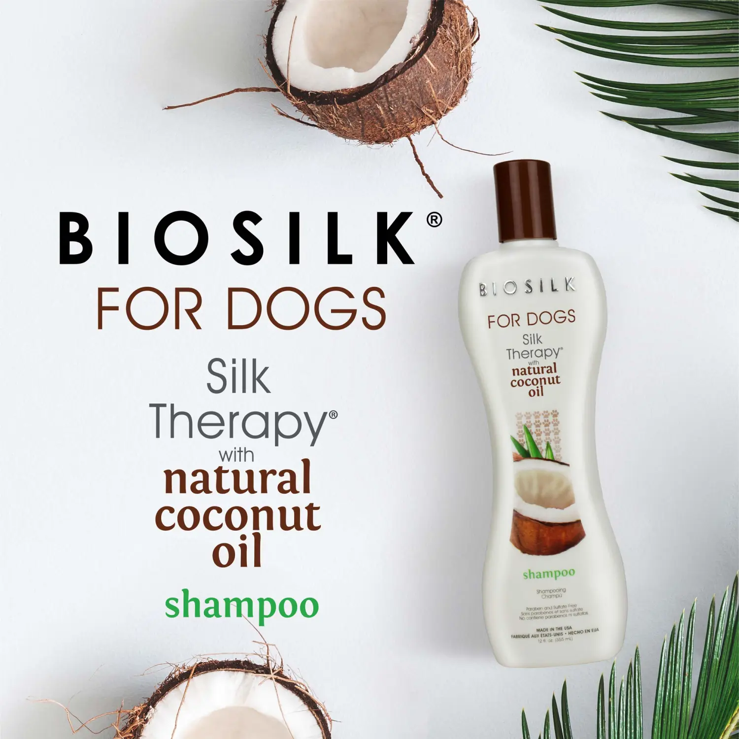 BioSilk for Dogs Silk Therapy Shampoo with Natural Coconut Oil, Moisturizing Dog Shampoo, Sulfate and Paraben Free, pH Balanced Specifically for Dogs, Made in USA, 12 Fl Oz