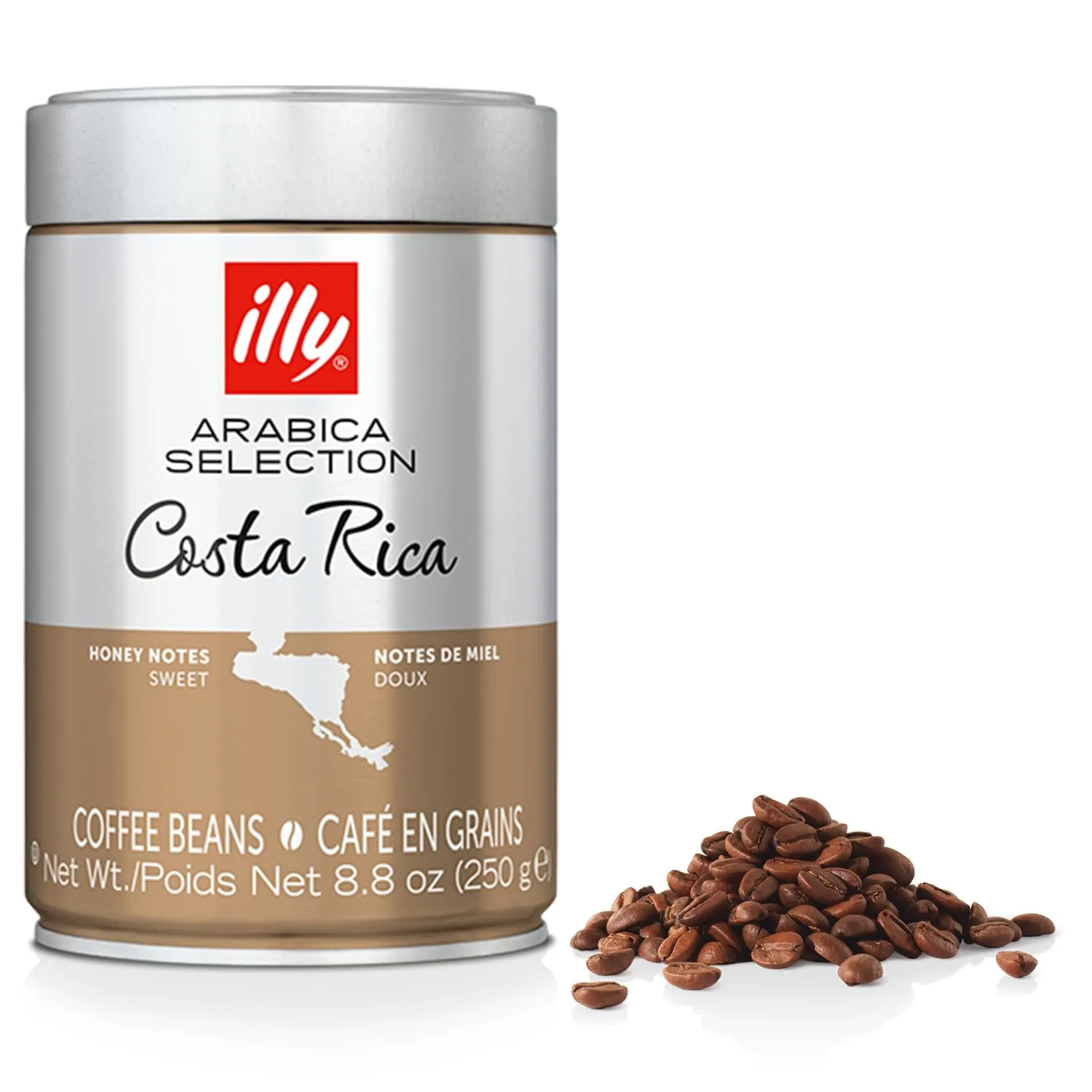illy Coffee,medium roast, Arabica Selection Whole Bean Costa Rica, Single Origin, 100% Arabica Coffee, All-Natural, No Preservatives, 250g (Pack of 1)
