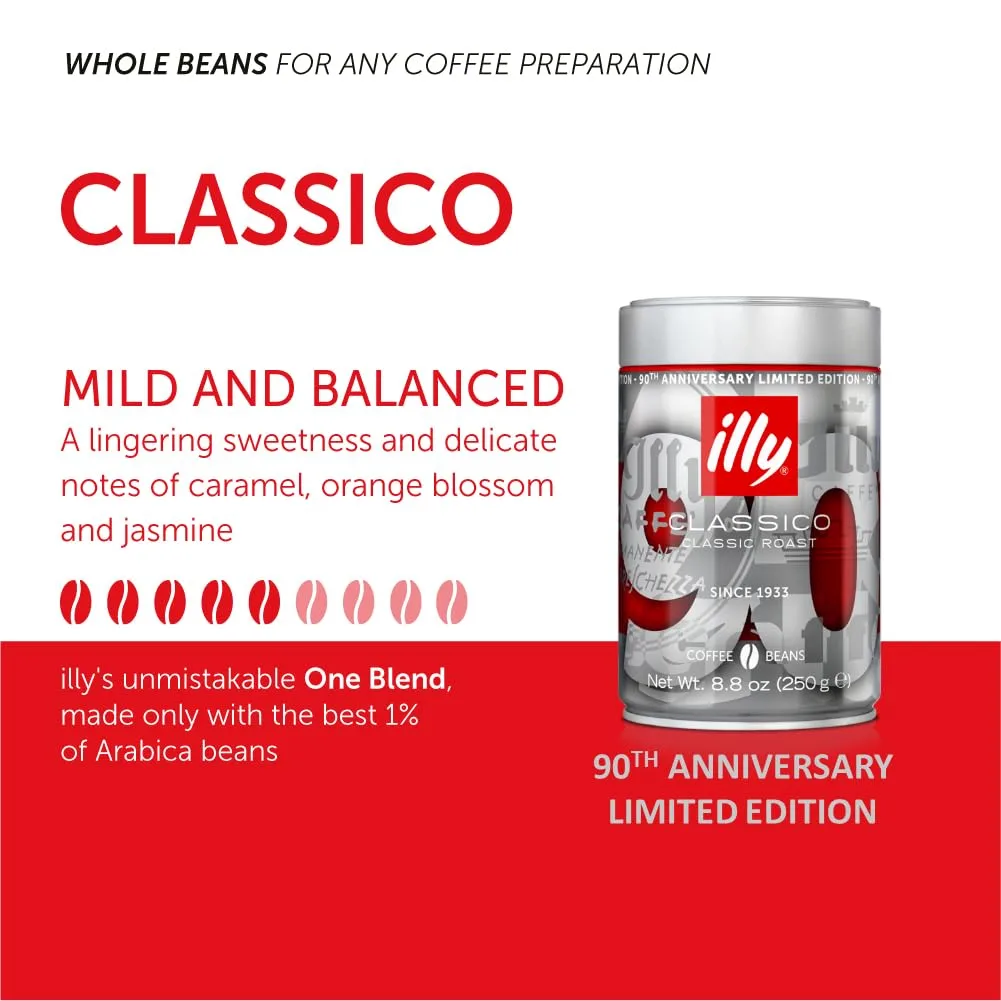 Illy Classico Whole Bean Coffee Medium Roast 90th Anniversay Edition, 8.8 Ounce Can (Pack of 1)