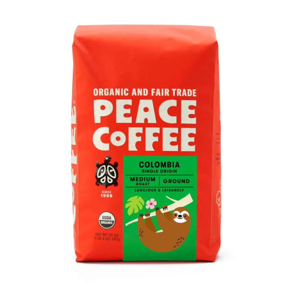 Peace Coffee Colombia Single Origin Coffee | 20 oz Ground Medium Roast | Organic Fair Trade | Smooth, Crisp Flavor | Shade Grown, Fresh Roasted