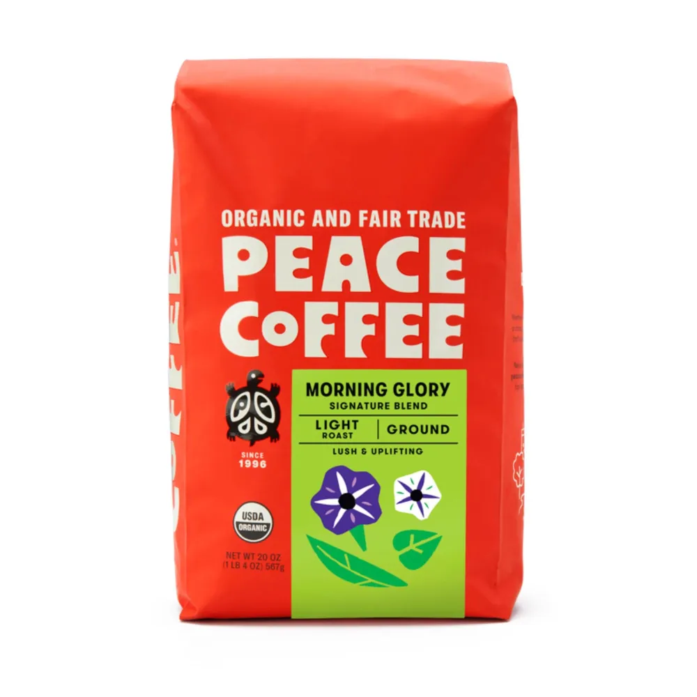 Peace Coffee Morning Glory Signature Blend | 20 oz Ground Light Roast | Organic Fair Trade | Smooth, Mild Flavor | Shade Grown, Fresh Roasted