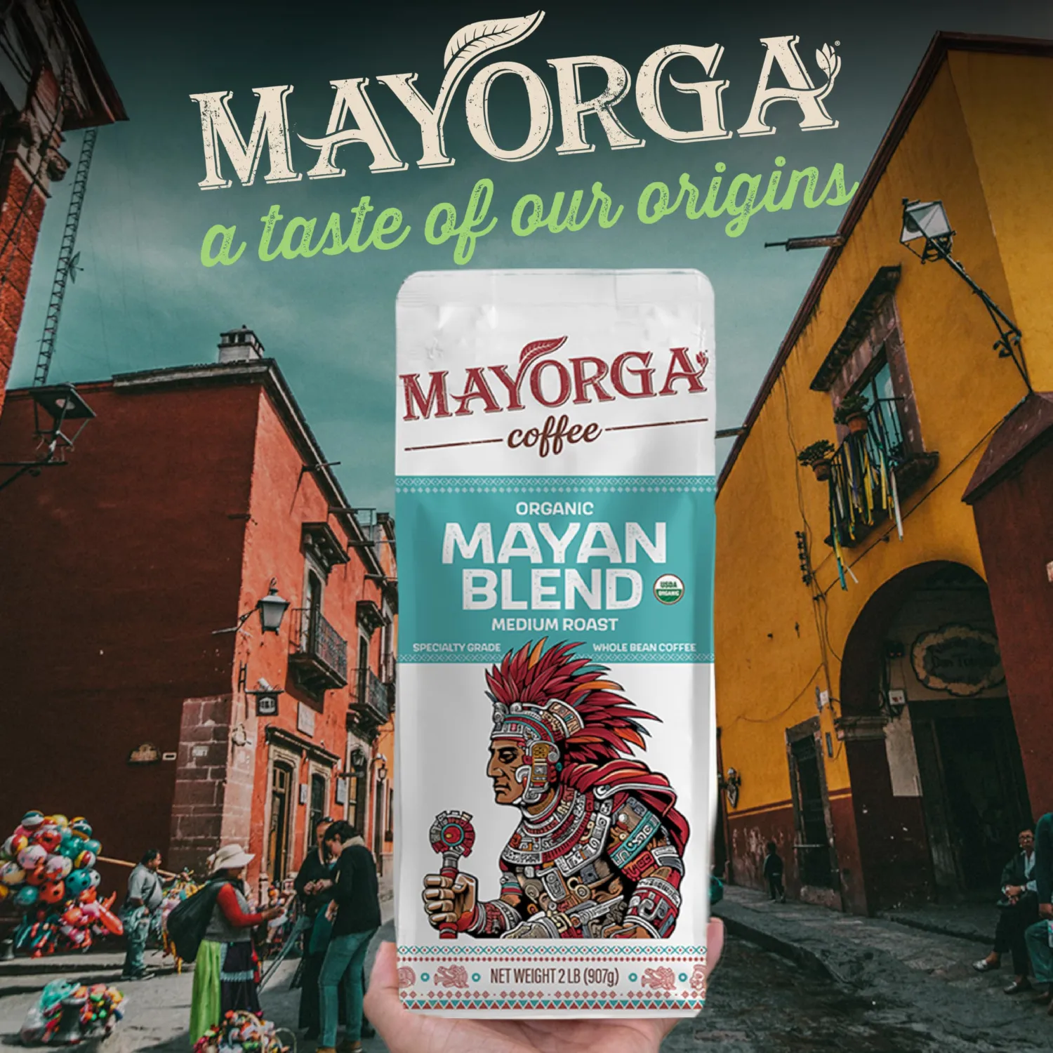 Mayorga Organic Coffee 2lb Mayan Blend - Medium Roast Whole Bean Coffee Specialty Grade, 100% Arabica, Slow Roasted, Chocolate and Floral Flavor with Low Acidity - USDA Organic, Non-GMO, Kosher