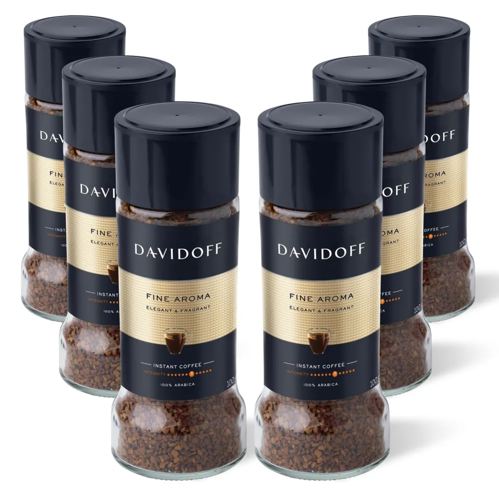 DAVIDOFF Fine Aroma Instant Coffee - Elegant and Fragrant - Medium Body with a Acidic Tang - 100% Arabica Beans - 7/12 Intensity - 6 x 3.52 oz