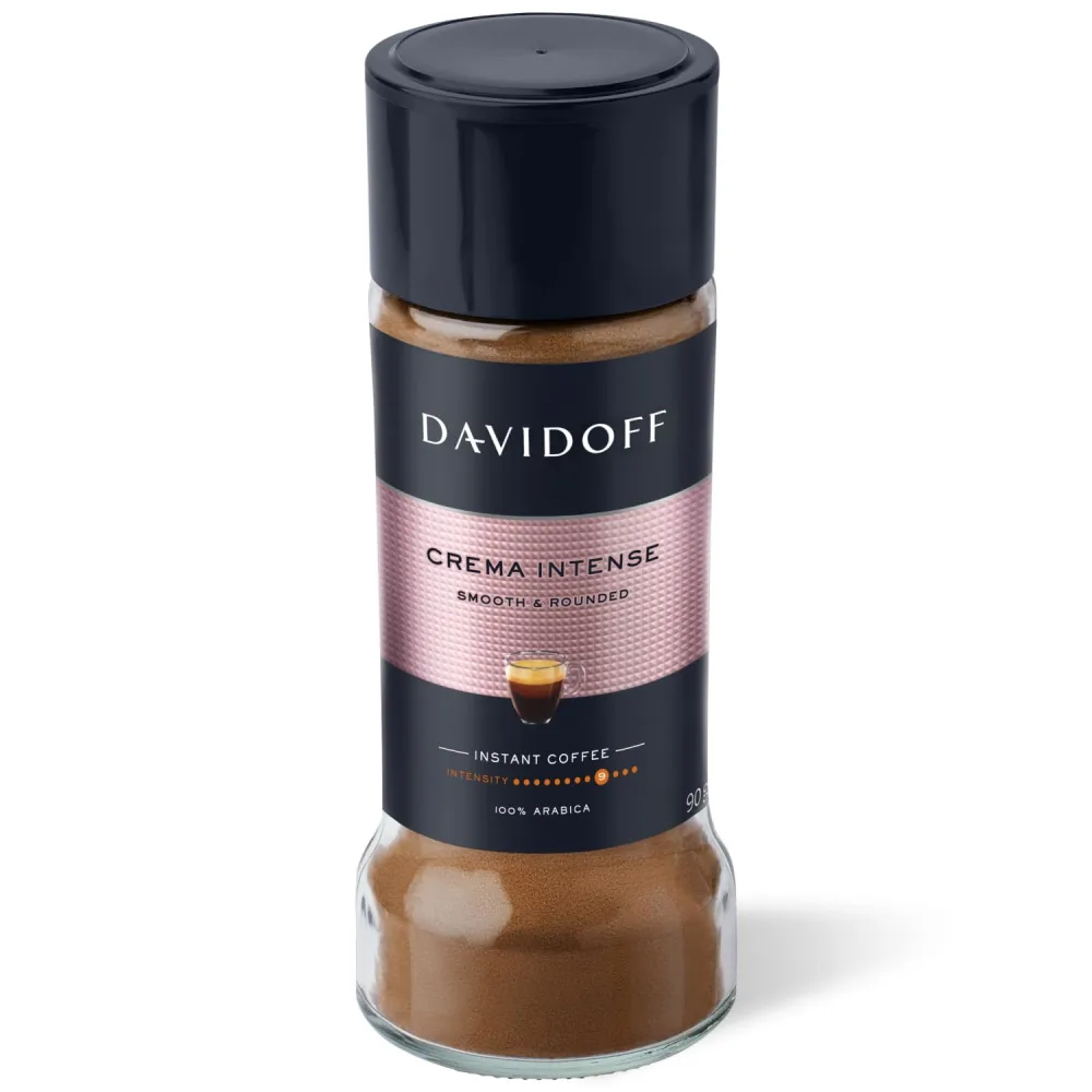 DAVIDOFF Crema Intense Instant Coffee - Smooth and Rounded - Full-body. Delicate Aroma and Elegant Acidity - 100% Arabica Beans - 9/12 Intensity. 10/12 Roasting. 4/12 Acidity - 2 x 3.17 oz