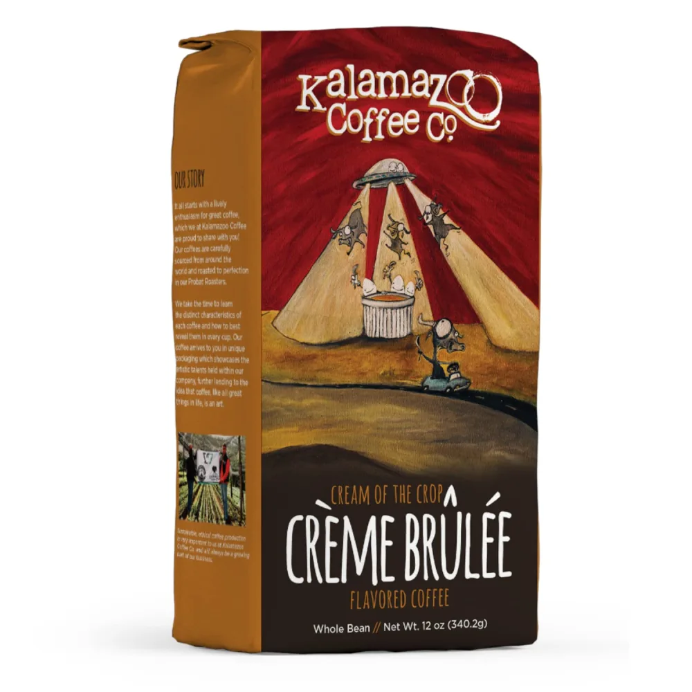 KALAMAZOO COFFEE COMPANY Crème Brulée Whole Bean Coffee - Cream of the Crop Flavored Coffee | 12oz Bag (1 Pack)