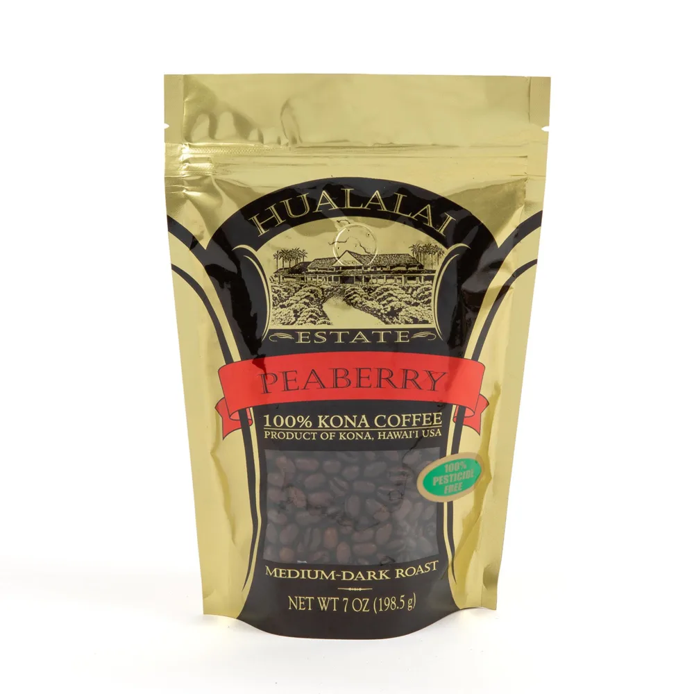 Hualalai Estate Whole Bean 100% Peaberry Kona Coffee - Pesticide-Free Gourmet Grade Premium Coffee - Medium Dark Roasted Hawaiian Grown Beans (7 oz)