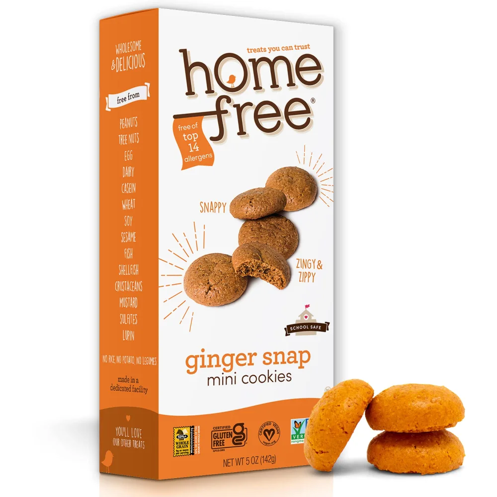 Homefree Mini Ginger Snap Cookies, Gluten Free, Nut Free, Vegan, School Safe and Allergy Friendly Snack, 5 oz. (Pack of 1)