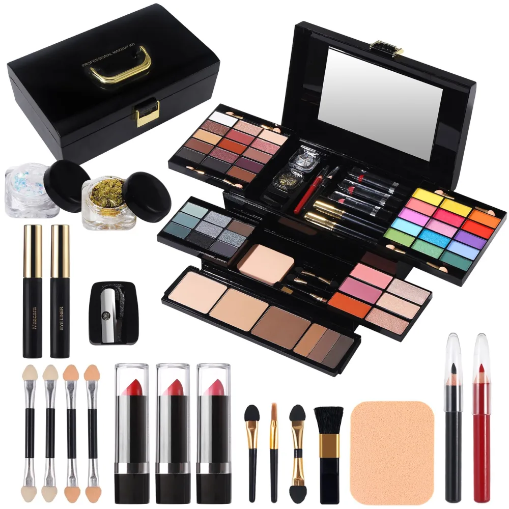 Professional Makeup Kit for Women Girl Full Kit with Mirror 60 Colors All in One Make up Gift Set Included Eyeshadow,Blusher,Highlighter,Compact Powder,Brow Powder,Lipstick,Glitter,Eyeliner,Mascara 02