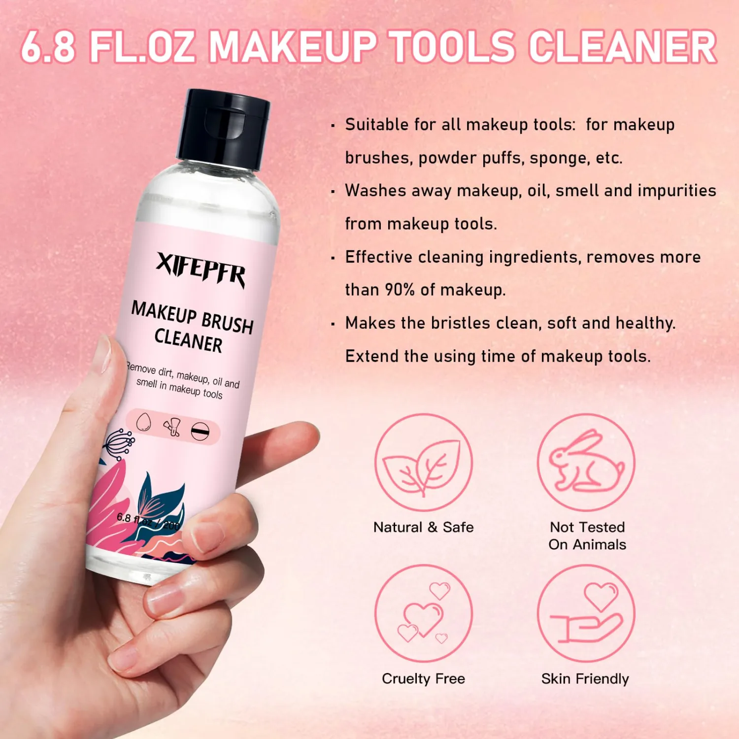 Makeup Brush Cleaner, 6.8 Fl Oz Make Up Brush Cleaner Cleanser, Makeup Brush Cleaner Solution for Brushes, Sponge, Puff, Makeup Brush Shampoo with 2pcs Cleaning Mat, Gifts for Women