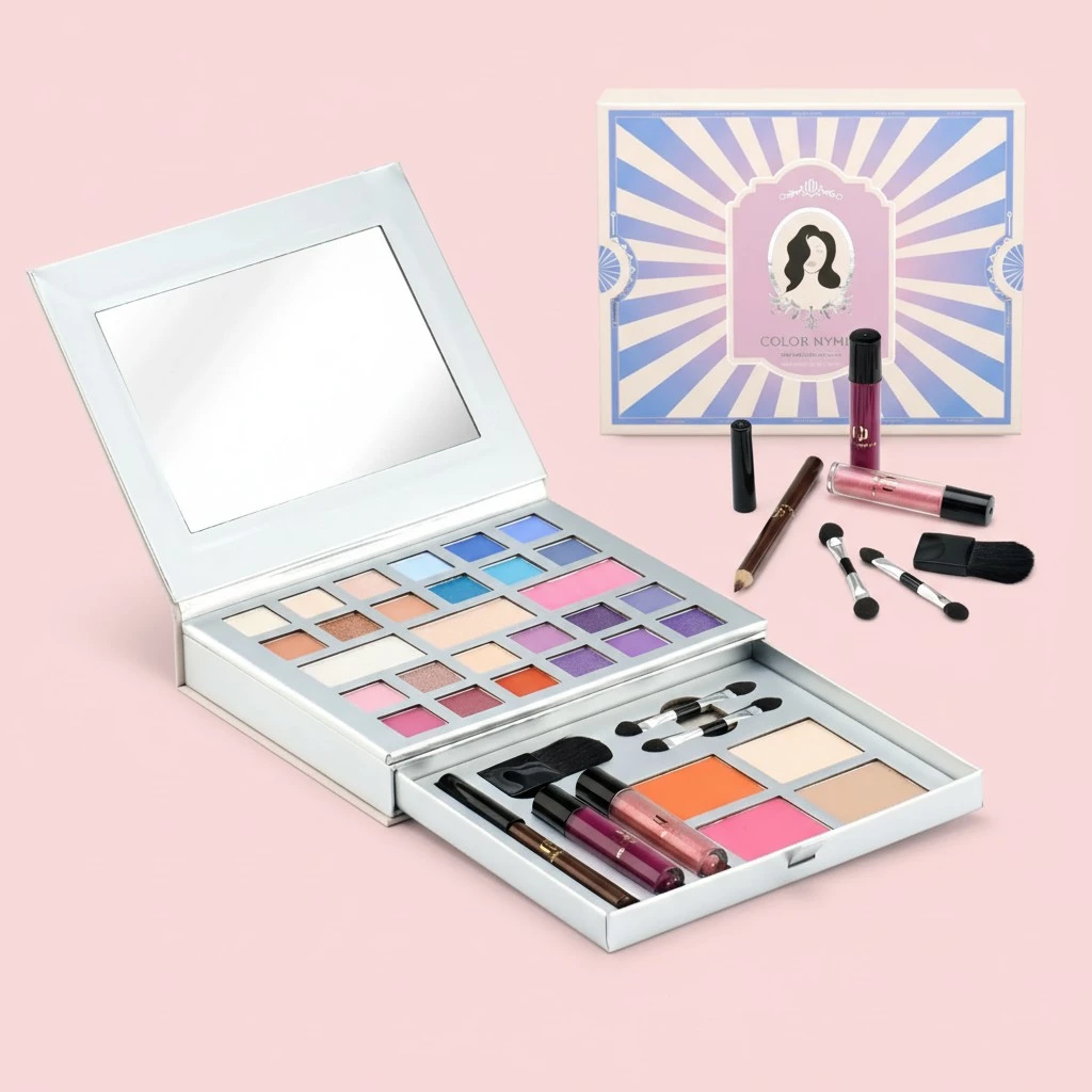 Color Nymph Makeup Kit for Teens, All in One Makeup Kit for Women Included 24 Colors of Matte Shimmer Eyeshadow, Highly Pigmented Lip Glosses, Eyeliner Pencil, Brushes, and Mirror