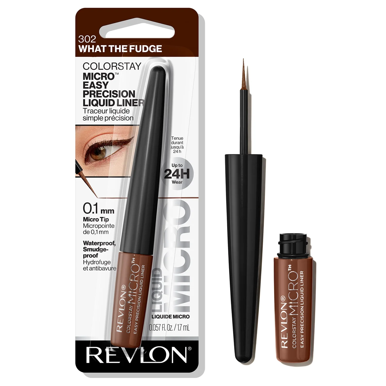 REVLON ColorStay Micro Easy Precision Liquid Eyeliner, Waterproof, Smudgeproof, Longwearing with Felt Tip Applicator, 302 What the Fudge, 0.057 fl oz