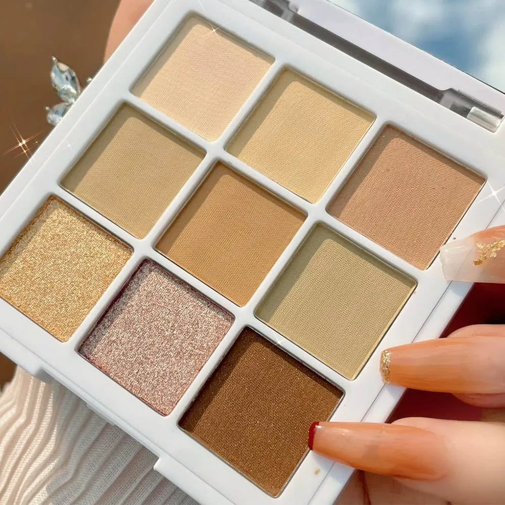 evpct 9 Colors Nude Glitter Shimmer Eye Shadow Makeup Palette Highly Pigmented Waterproof Nude Brown Bronzer Beige Pearl White Matte Glitter Shimmer Sparkling Dairy Party Eyeshadow Palette Palett