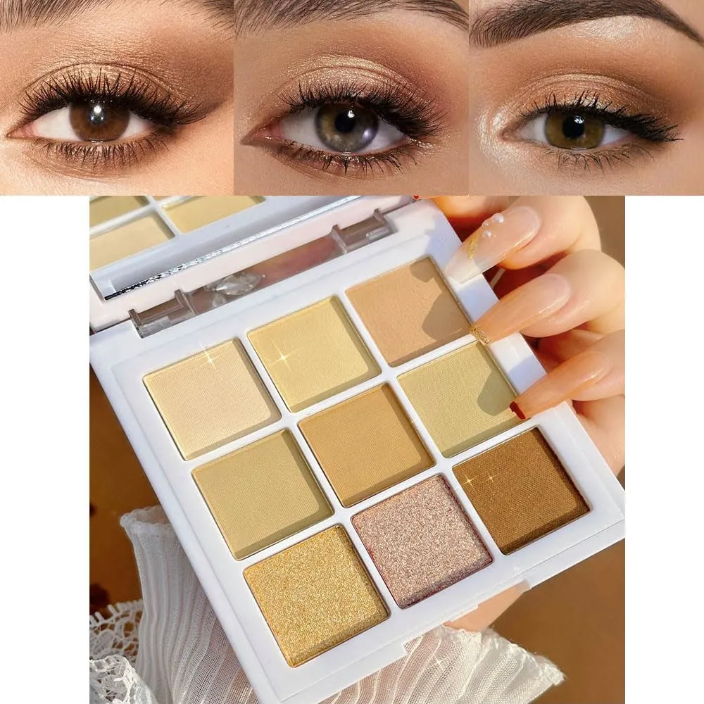 evpct 9 Colors Nude Glitter Shimmer Eye Shadow Makeup Palette Highly Pigmented Waterproof Nude Brown Bronzer Beige Pearl White Matte Glitter Shimmer Sparkling Dairy Party Eyeshadow Palette Palett