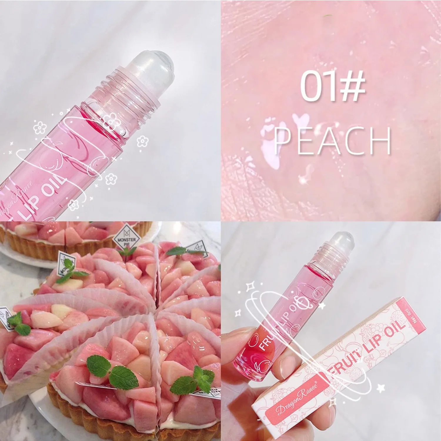 6PCS Fruity Flavors Rolling Ball Lip Oil Set, Long Lasting Moisturizing Lip Balm, Roll-On Lip Gloss Set, Glossy Lip Make-up for All Age, Transparent Lip Gloss for Dry and Chapped Lips