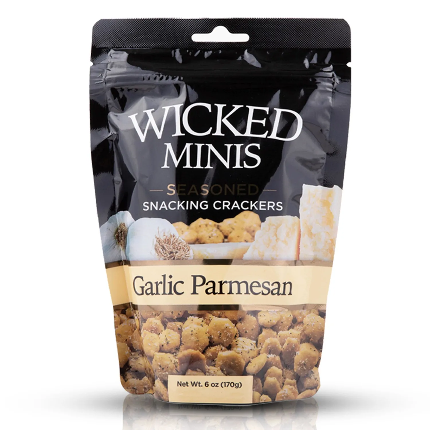 Wicked Minis Soup & Oyster Crackers - Saltine Crackers Salted Flavored Mini Puffed Soup Crackers, Savory Snacking Mix, Seasoned Croutons Salad Toppers, Crackers for Chili 6oz (Garlic Parmesan)