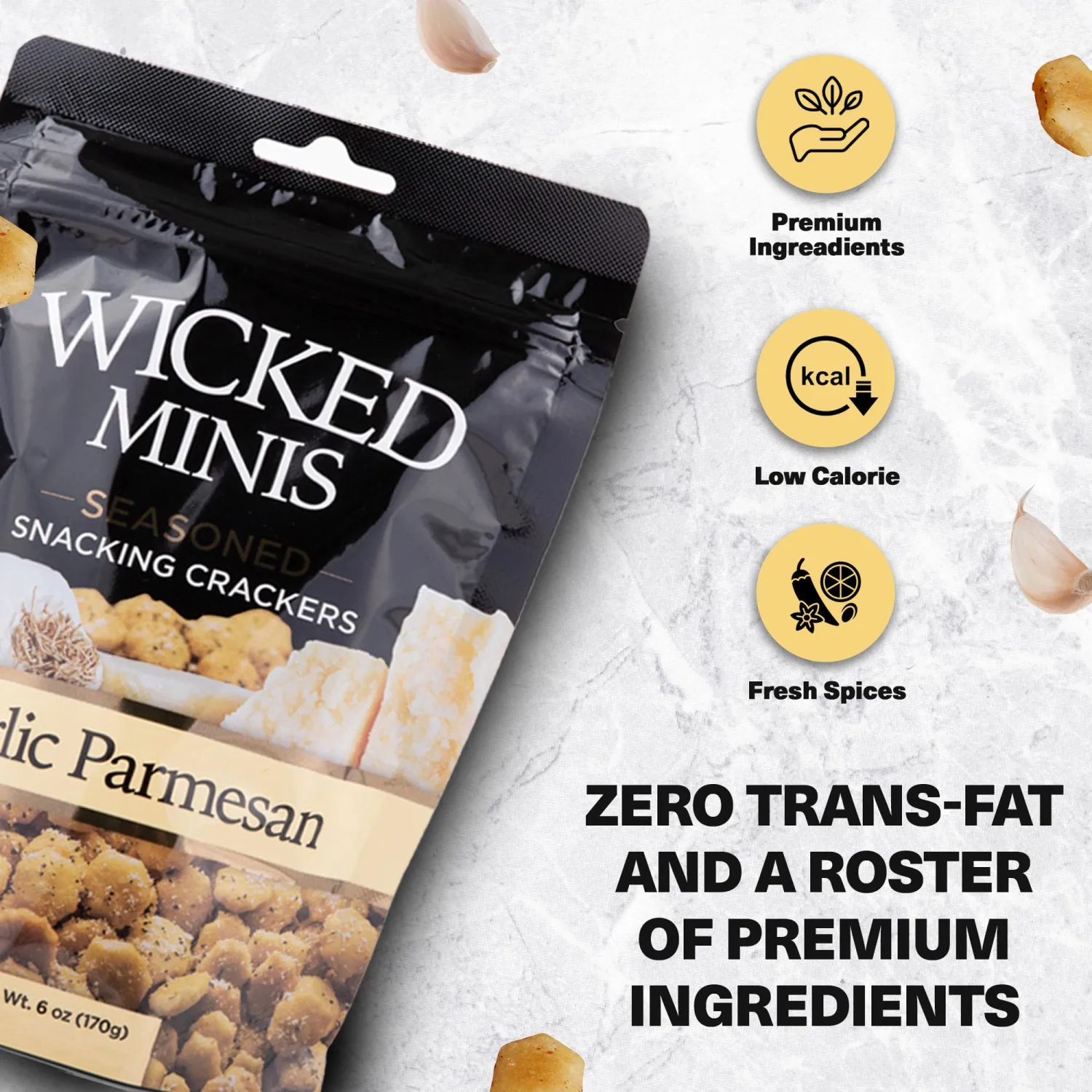 Wicked Minis Soup & Oyster Crackers - Saltine Crackers Salted Flavored Mini Puffed Soup Crackers, Savory Snacking Mix, Seasoned Croutons Salad Toppers, Crackers for Chili 6oz (Garlic Parmesan)
