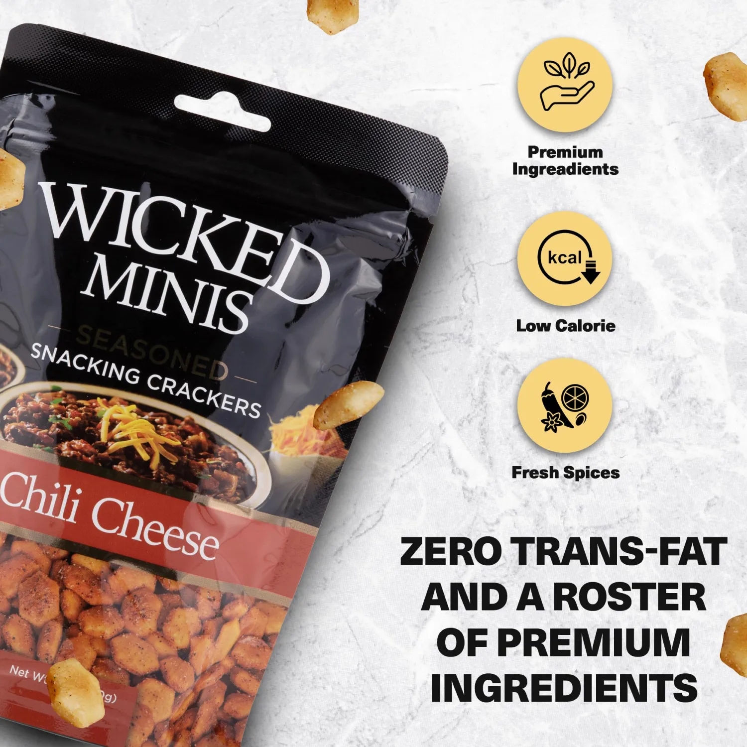 Wicked Minis Soup & Oyster Crackers - Saltine Crackers Salted Flavored Mini Puffed Soup Crackers, Savory Snacking Mix, Seasoned Croutons Salad Toppers, Crackers for Chili 6oz (Chili Cheese, 1 Pack)