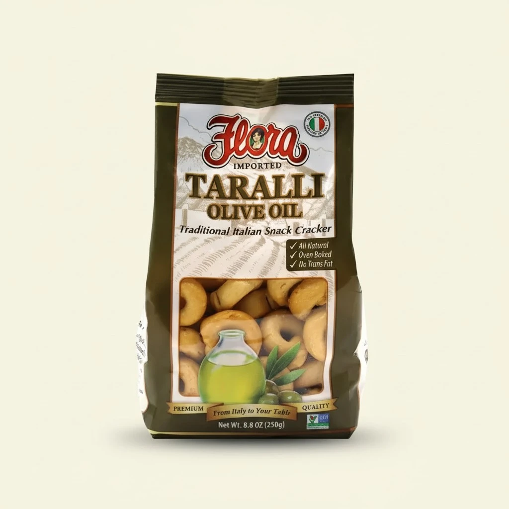 Taralli by Flora 7.05 oz - Italian Snack Cracker - All Natural Oven Baked - Cholesterol Free - Savory Snack - 100% Italian (Olive Oil)