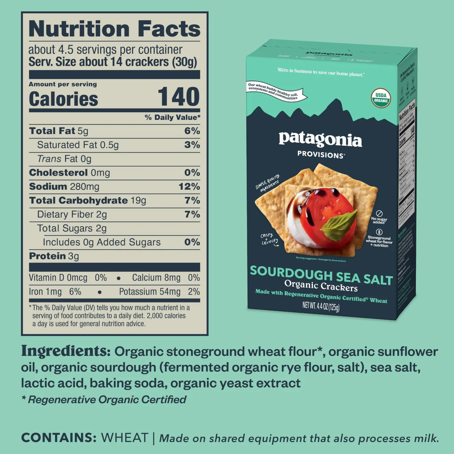 Patagonia Provisions - Sourdough Sea Salt - Certified Organic Crackers - Non-GMO, Plant-Based, No Added Sugar