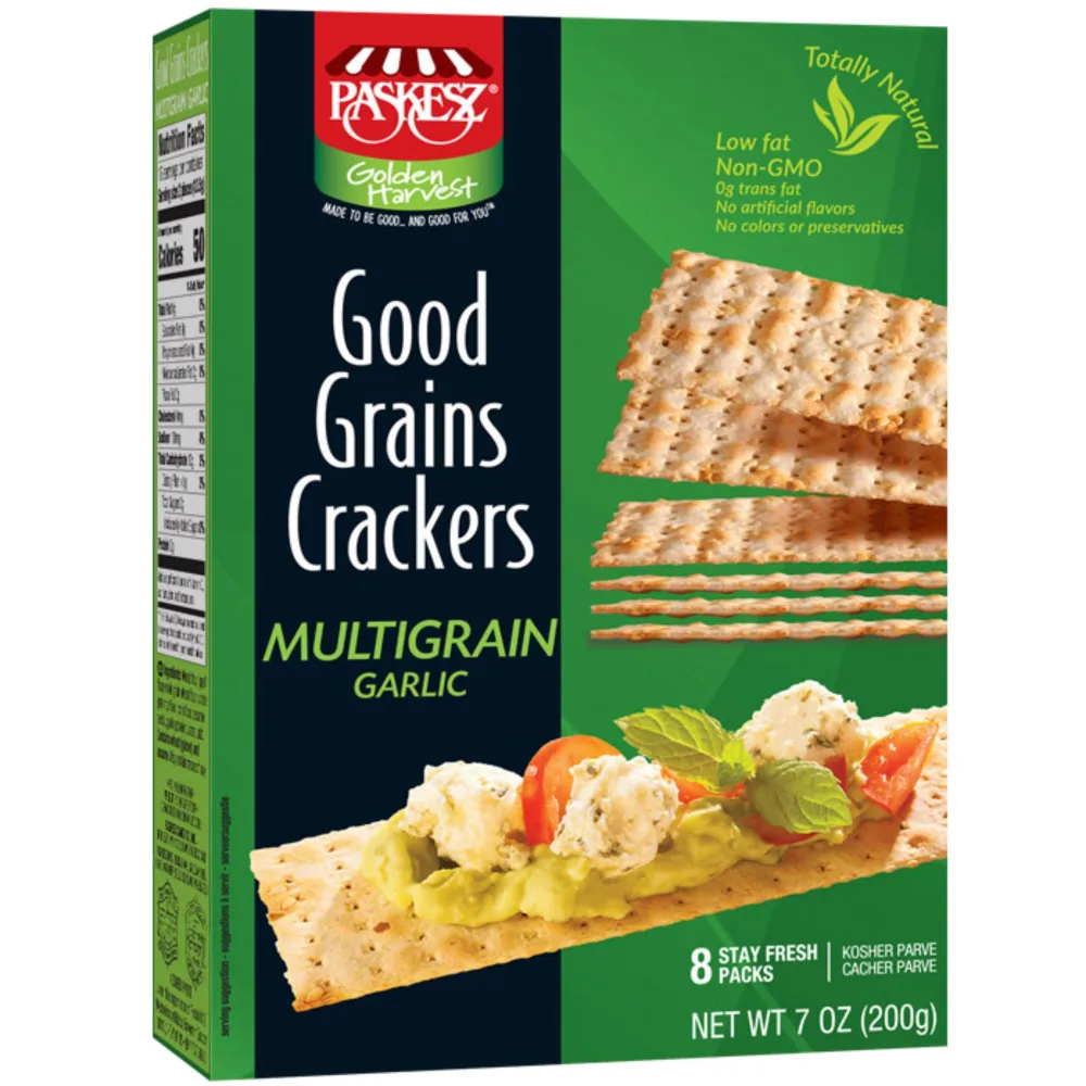 Snacktery Garlic Multigrain Flatbread Crackers - All Natural Multigrain Crackers in 8 Stay-Fresh Packs - Thin & Crispy Garlic Crackers for Cheese, Spreads, Dips - 7 oz