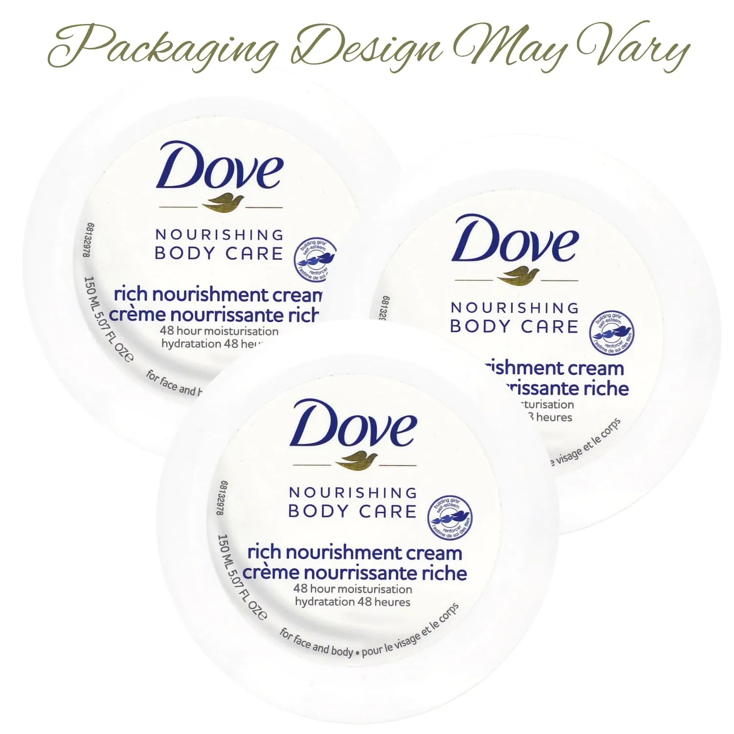 Dove Nourishing Body Care, Face, Hand, and Body Rich Nourishment Cream for Extra Dry Skin with 48-Hour Moisturization, 3-Pack, 5.07 Oz Each Jar