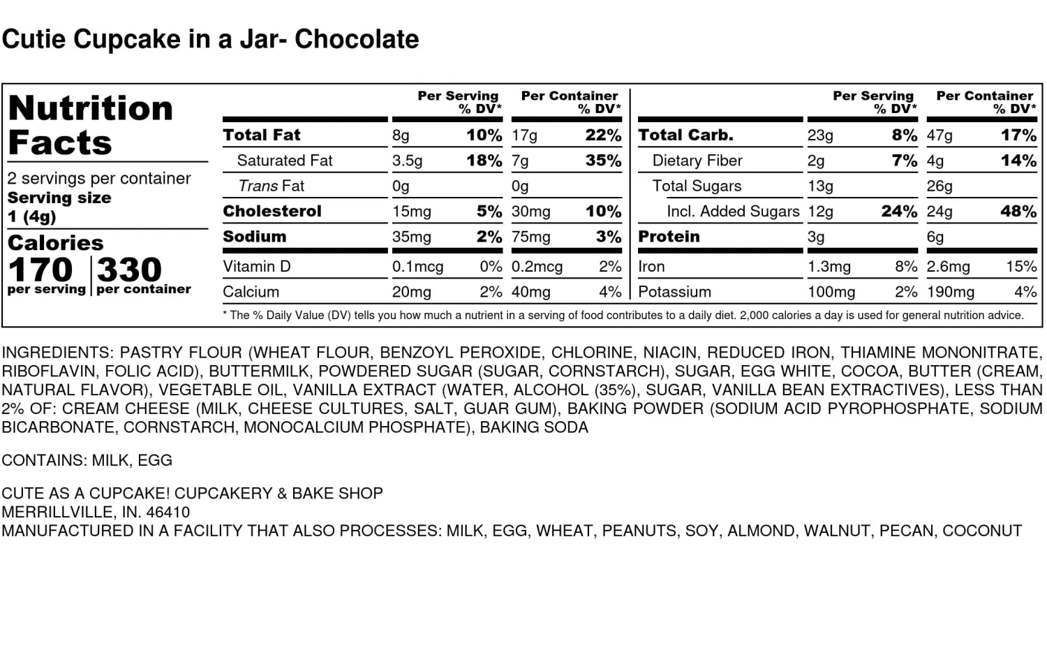 Cutie Cupcake in a Jar! (Chocolate), 8 oz