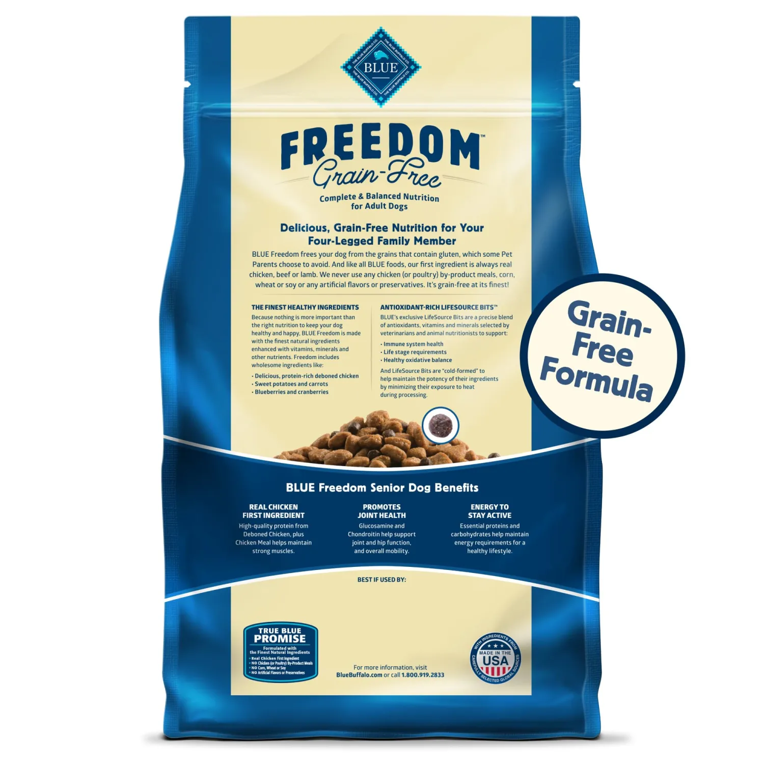 Blue Buffalo Freedom Grain-Free Senior Dry Dog Food, Provides Energy To Stay Active, Made in the USA With Natural Ingredients, Chicken & Potatoes, 4-lb. Bag