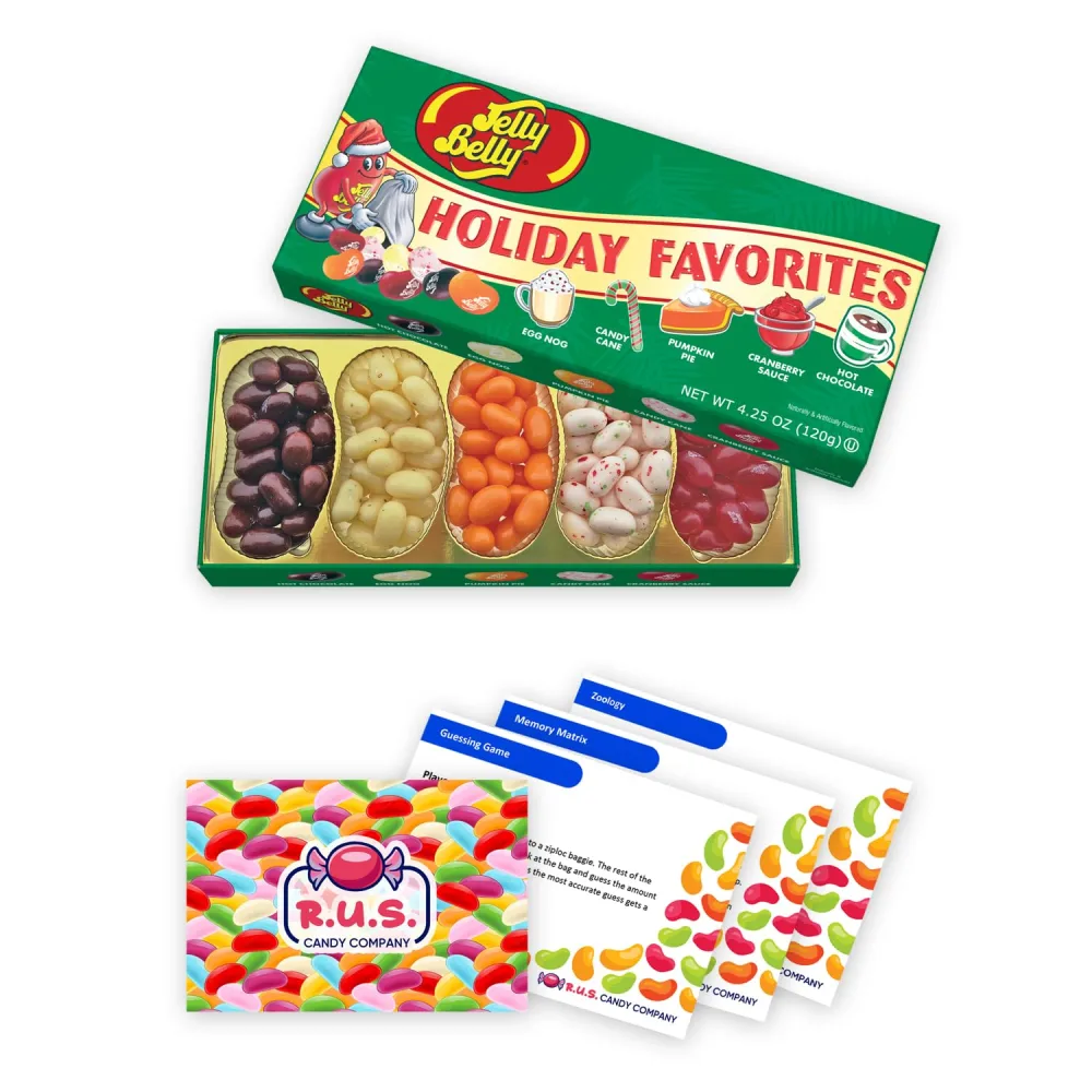 Jelly Belly Christmas Holiday Favorite Flavored Candy Jelly Beans Gift Box,4.25 oz., Halloween and Holiday Candy, A fun stocking stuffer and gift with 3 R.U.S. Candy Cards (Holiday Favorite)