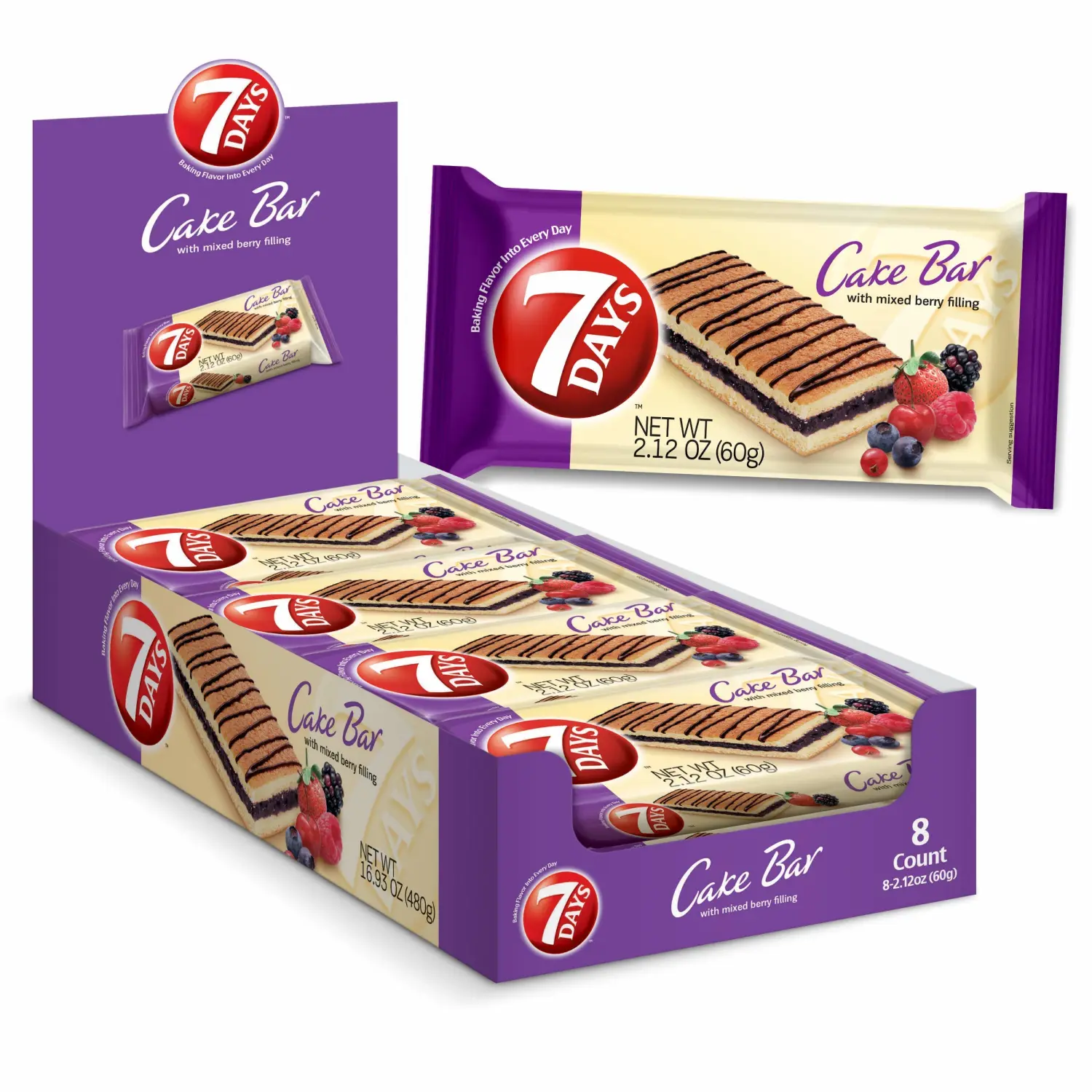 7Days Cake Bars, Mixed Berry, Perfect Dessert or Afternoon Snack (2.12oz, Pack of 16)