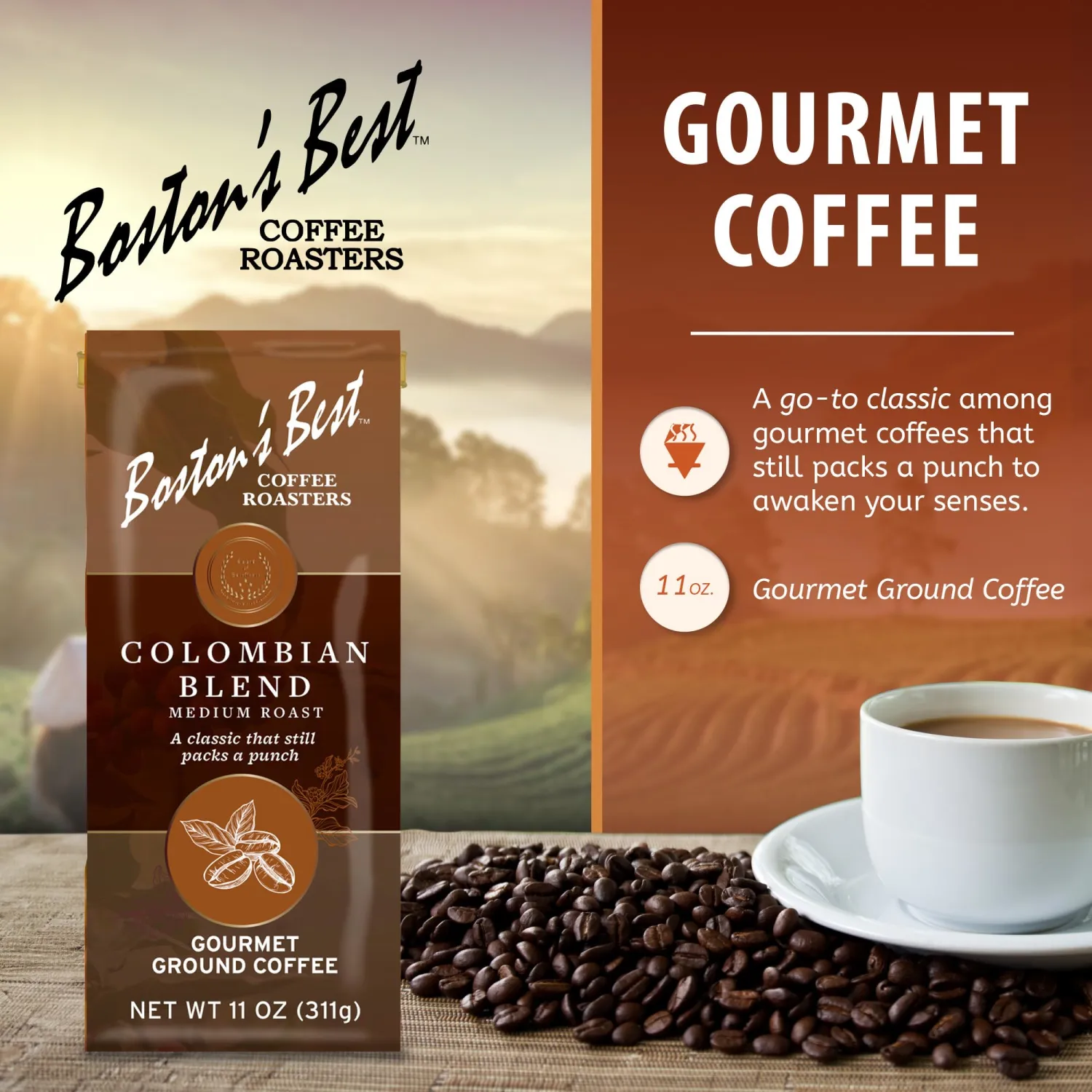 Boston’s Best Coffee - Colombian Blend Coffee, Delicious Gourmet Coffee, Premium Ground Coffee, 11 oz. / 311 g Coffee Bag