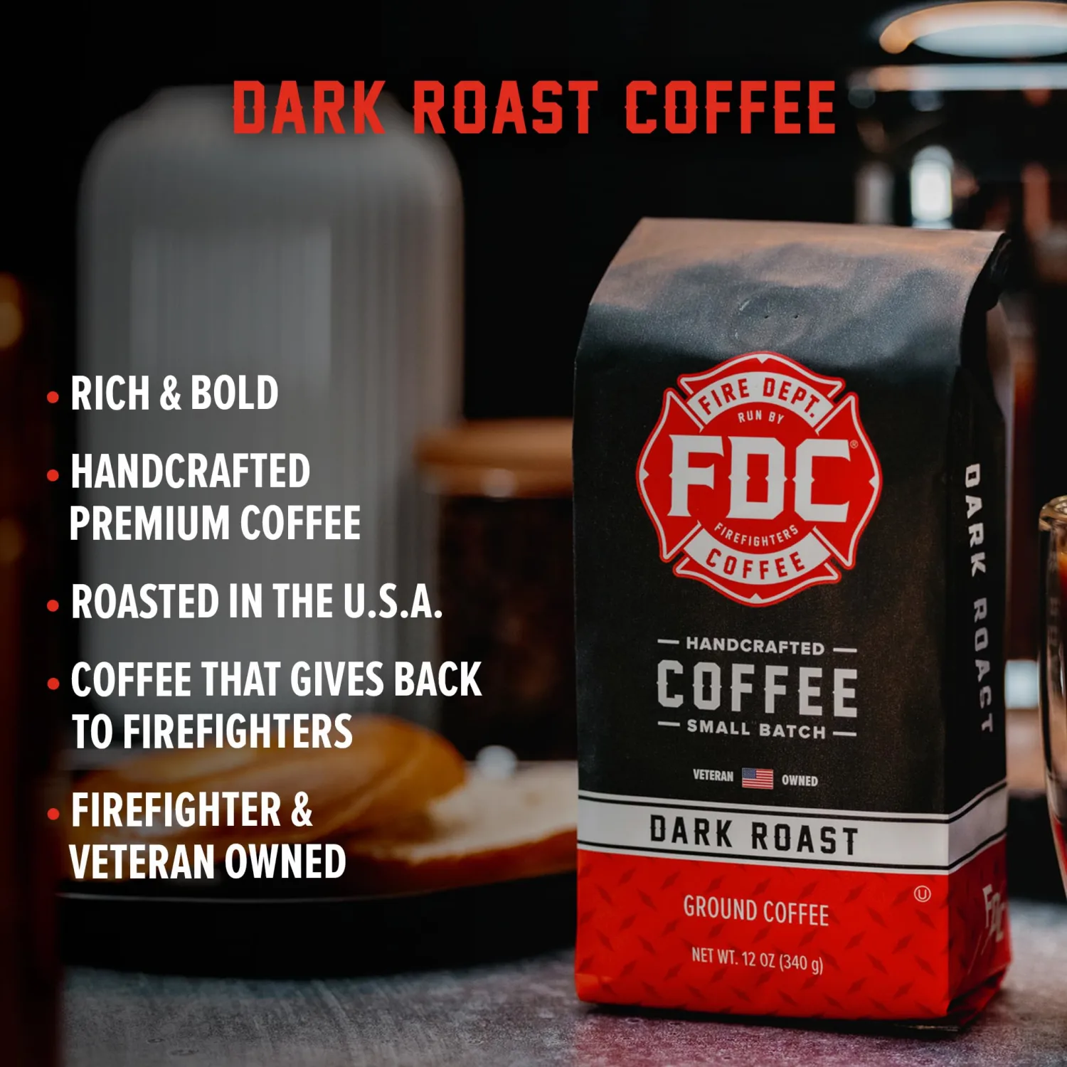 Fire Department Coffee - Gives Back to Firefighters - Bold & Smooth Dark Roast Ground Coffee - Roasted in the USA - Veteran Owned - 12 oz