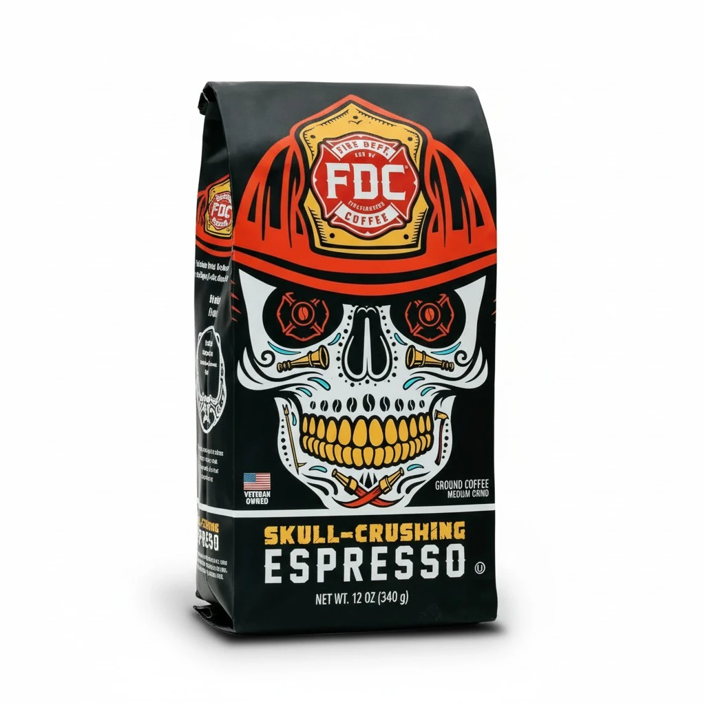 Fire Department Coffee - Gives Back to Firefighters - Full-Bodied & Bold Skull Crushing Espresso Ground Coffee - Roasted in the USA - Veteran Owned - 12 oz